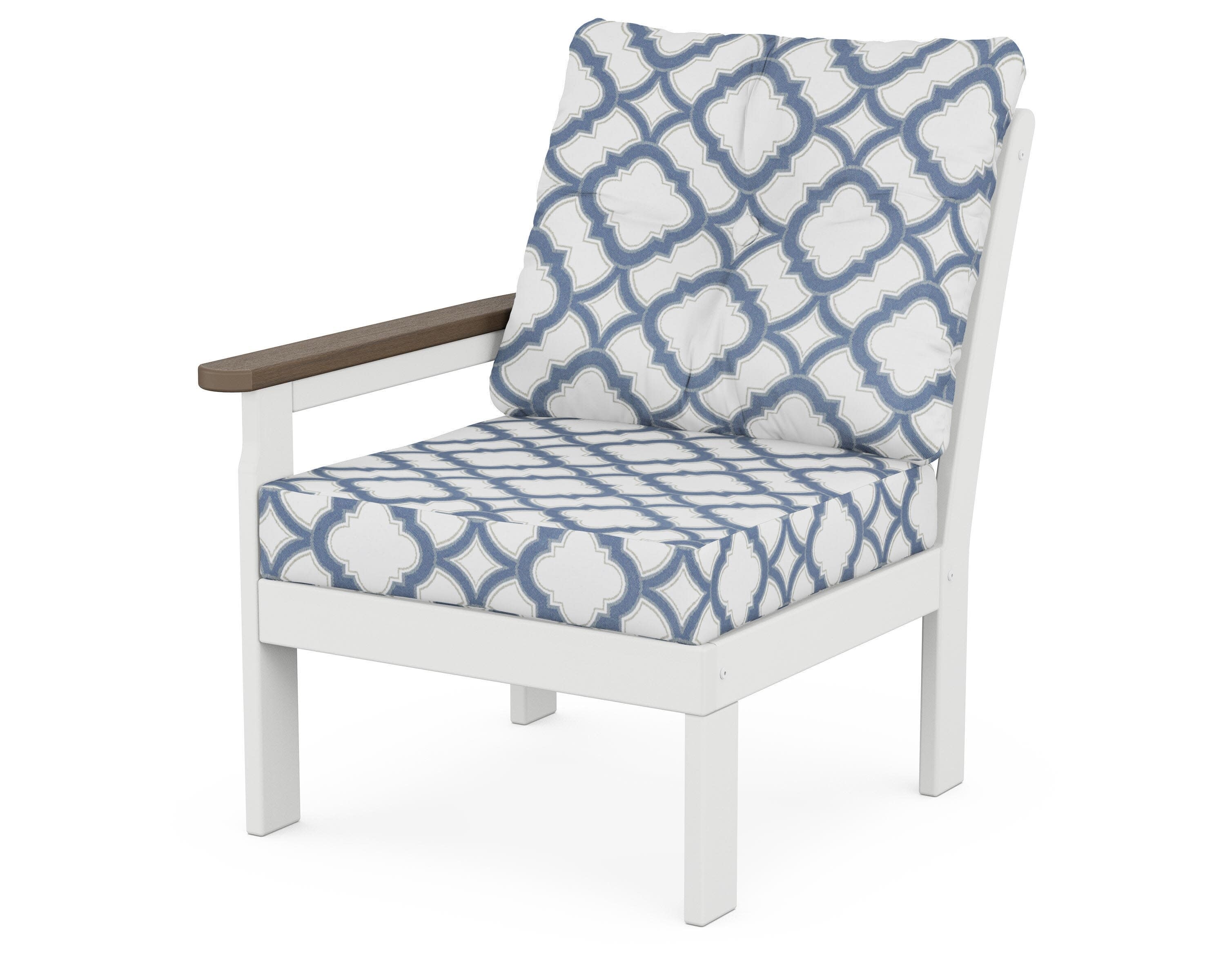 Vineyard Modular Left Arm Chair in White / Kona / Trellis Sky Blue