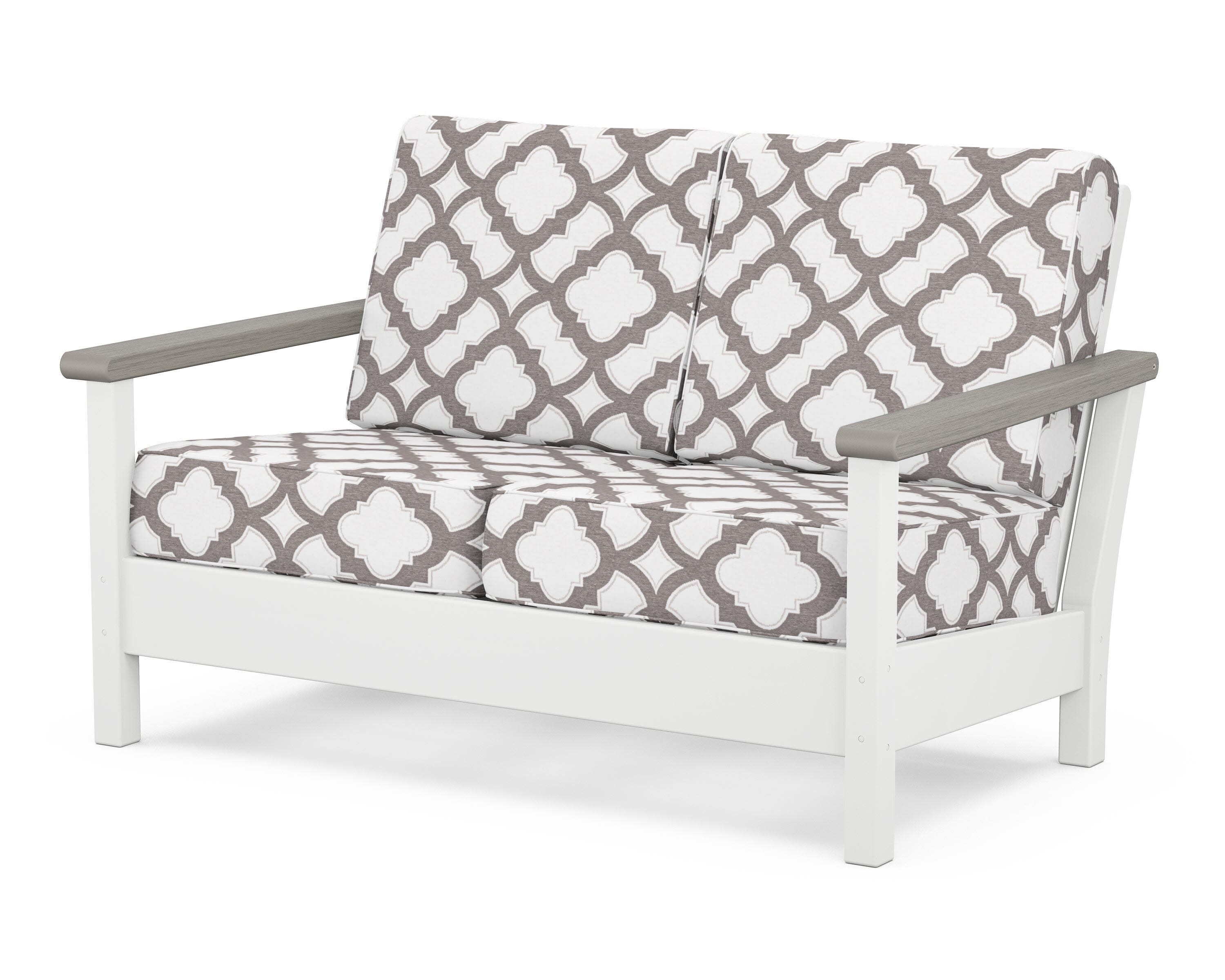 Harbour Deep Seating Loveseat in White / Driftwood / Trellis Grey Mist