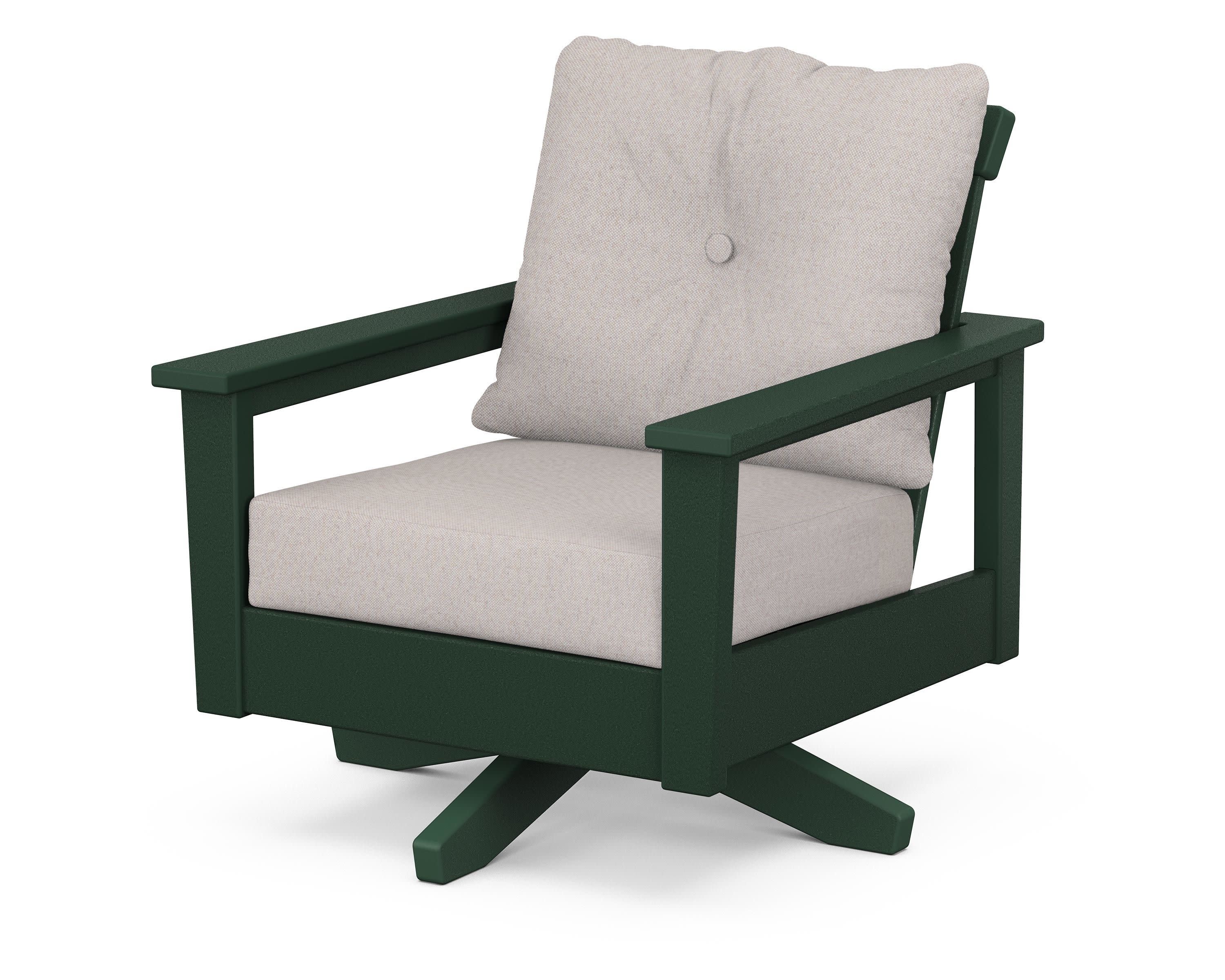 Prescott Deep Seating Swivel Chair in Green / Dune Burlap