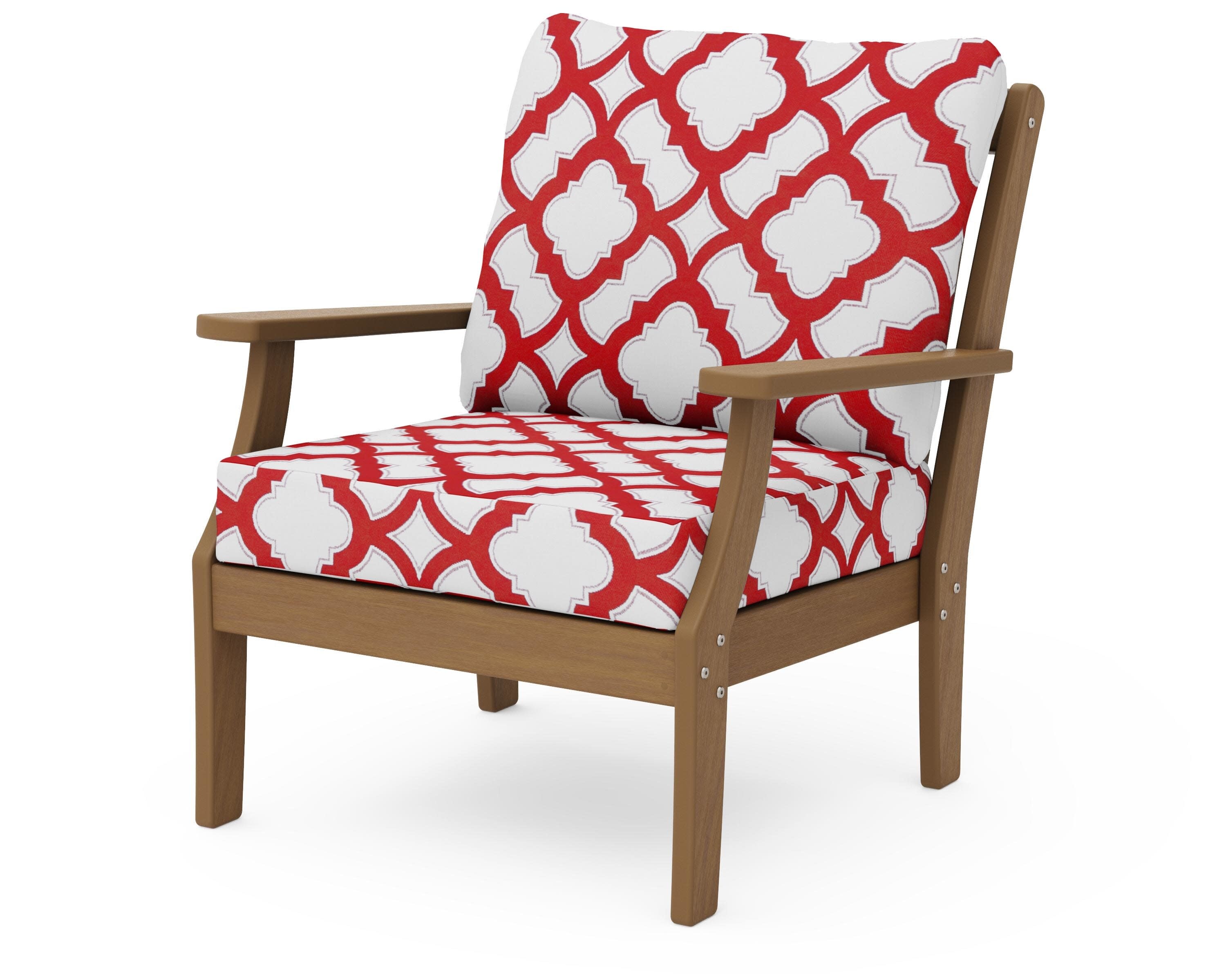 Braxton Deep Seating Chair in Natural / Trellis Crimson