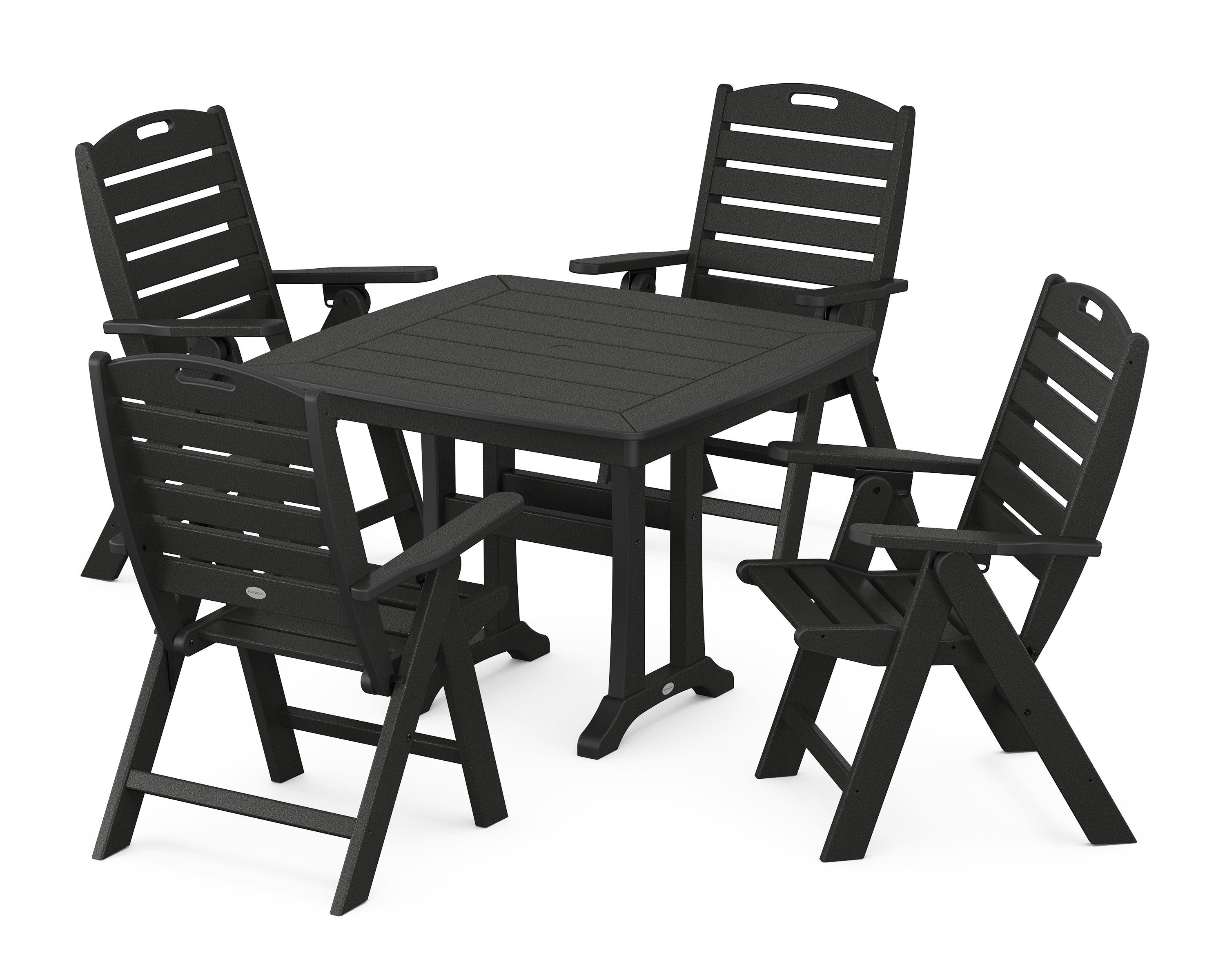 Nautical Folding Highback Chair 5-Piece Dining Set with Trestle Legs in Black