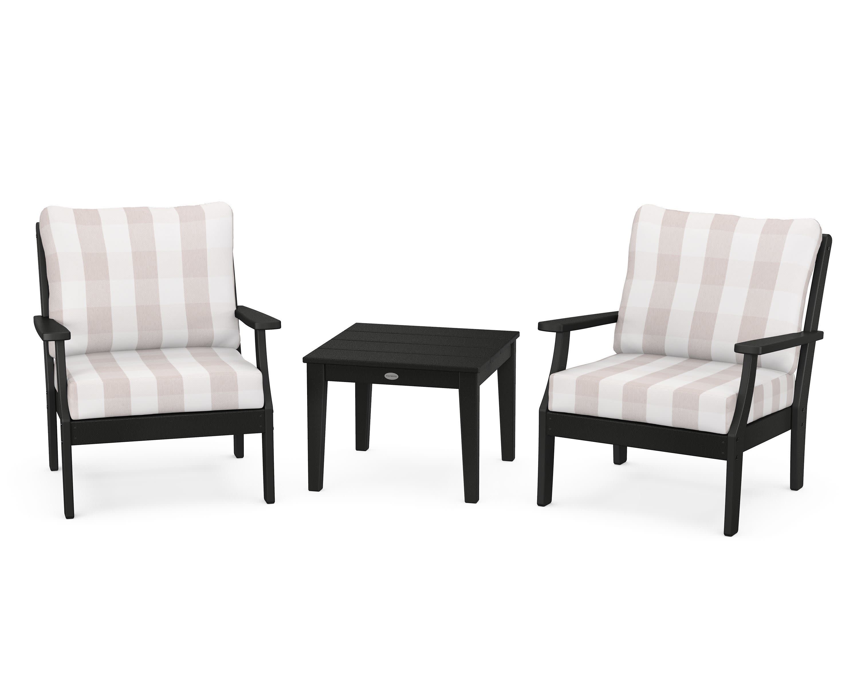 Braxton 3-Piece Deep Seating Set in Black / Buffalo Plaid Dune Burlap