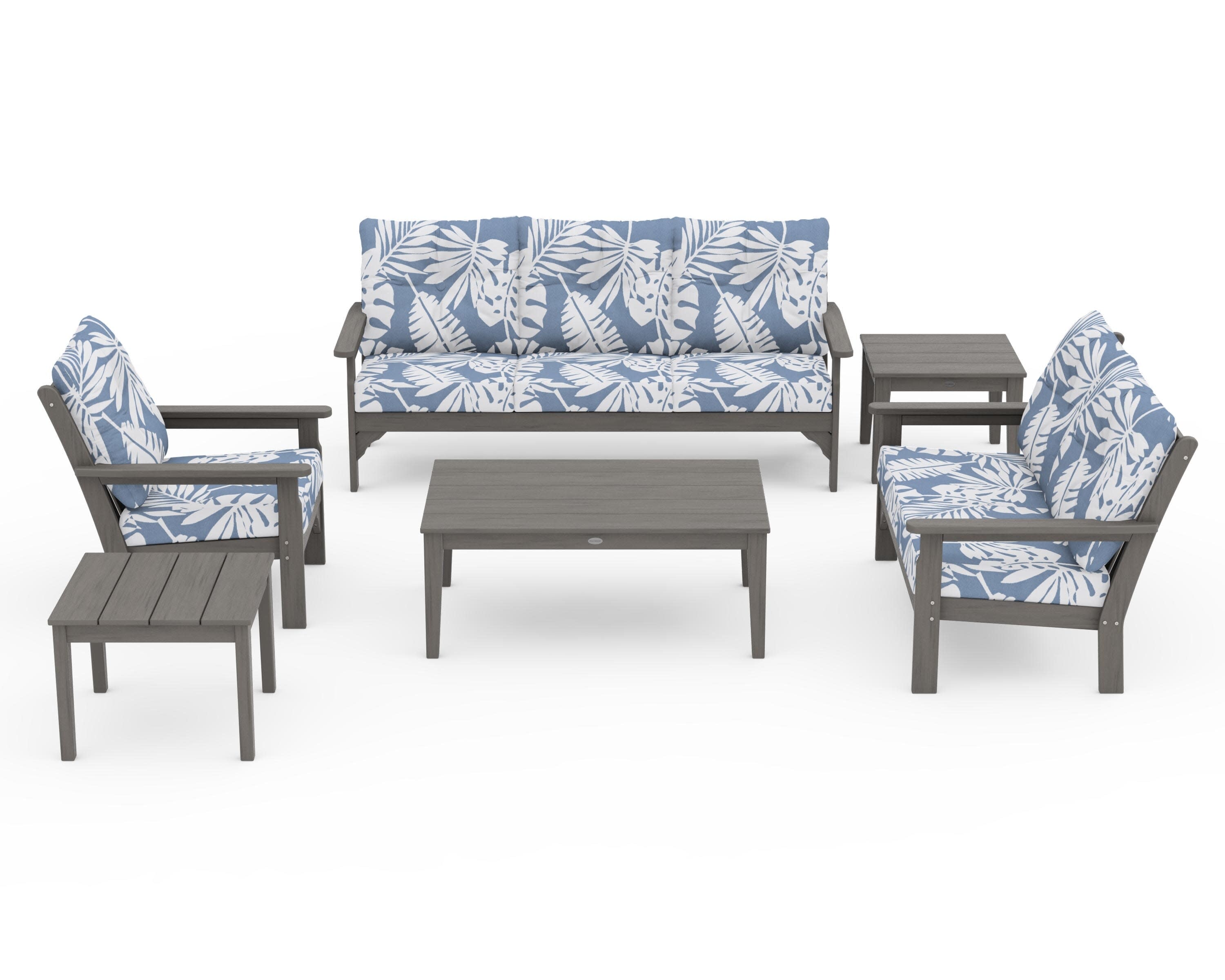 Vineyard 6-Piece Deep Seating Set in Driftwood / Leaf Sky Blue