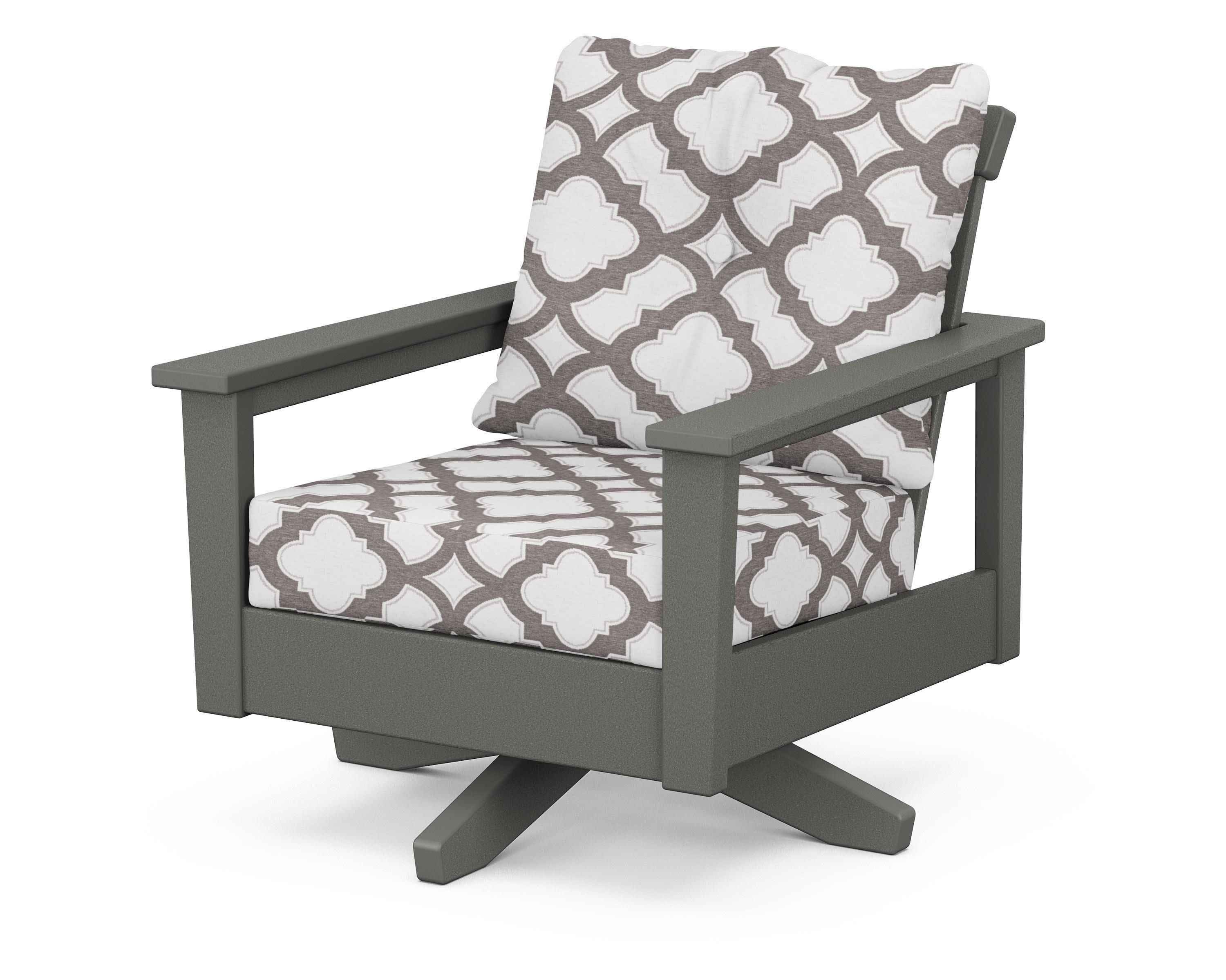 Prescott Deep Seating Swivel Chair in Slate Grey / Trellis Grey Mist