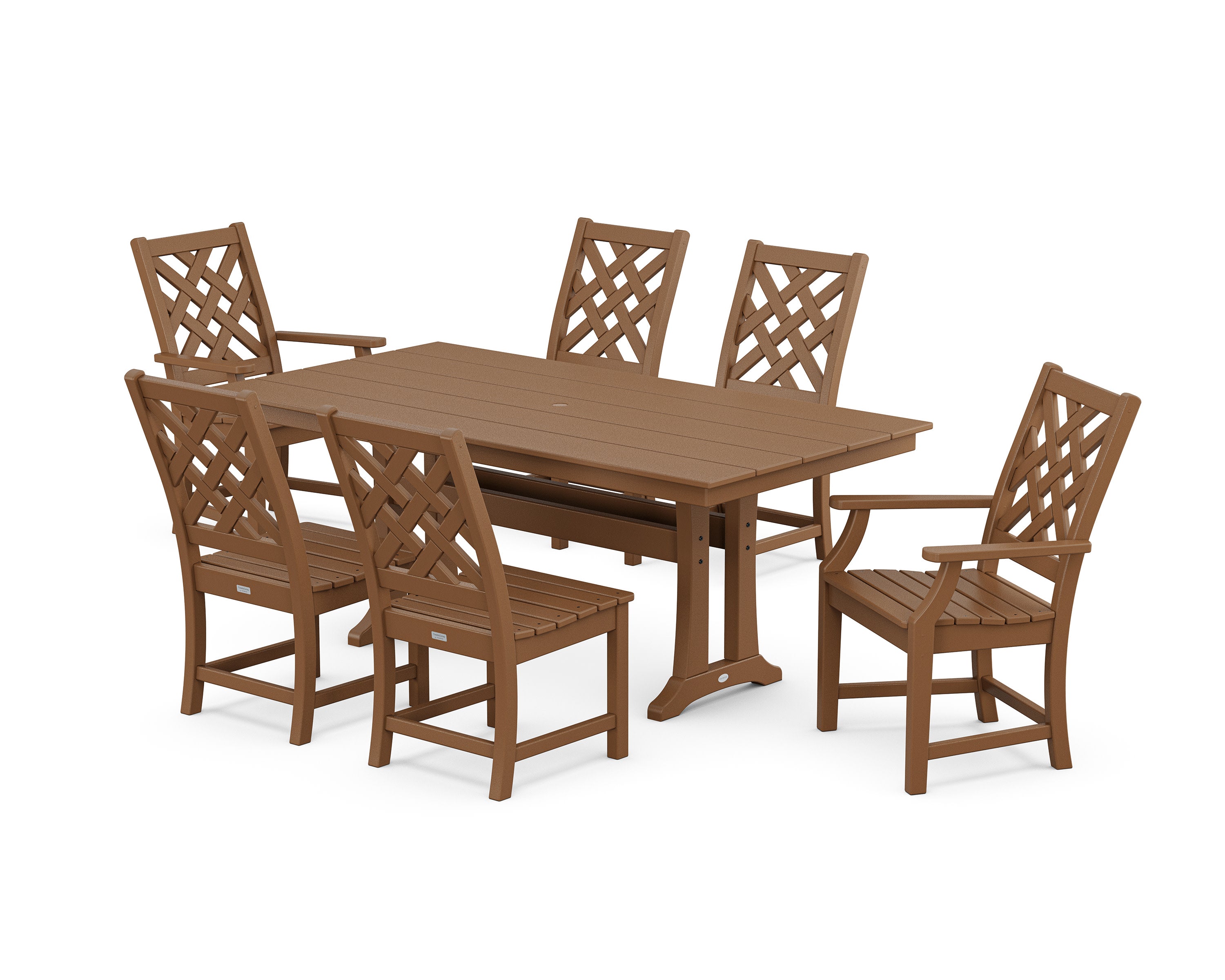 Wovendale 7-Piece Farmhouse Dining Set with Trestle Legs in Teak