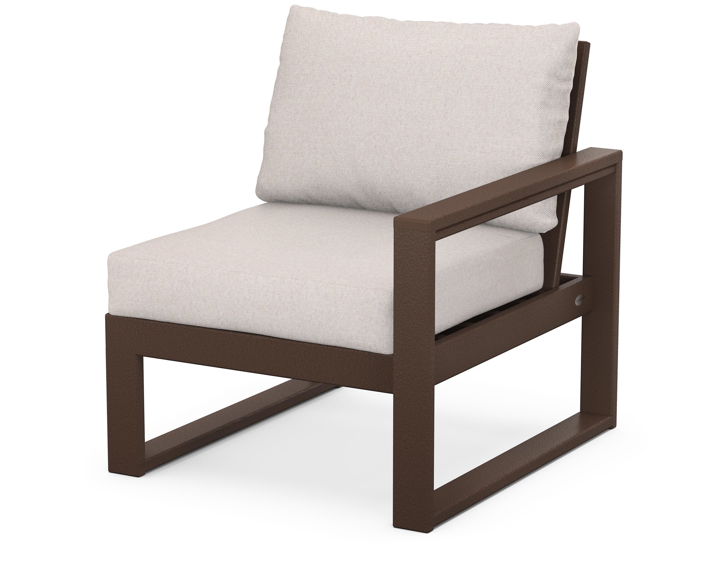 EDGE Modular Right Arm Chair in Mahogany / Dune Burlap