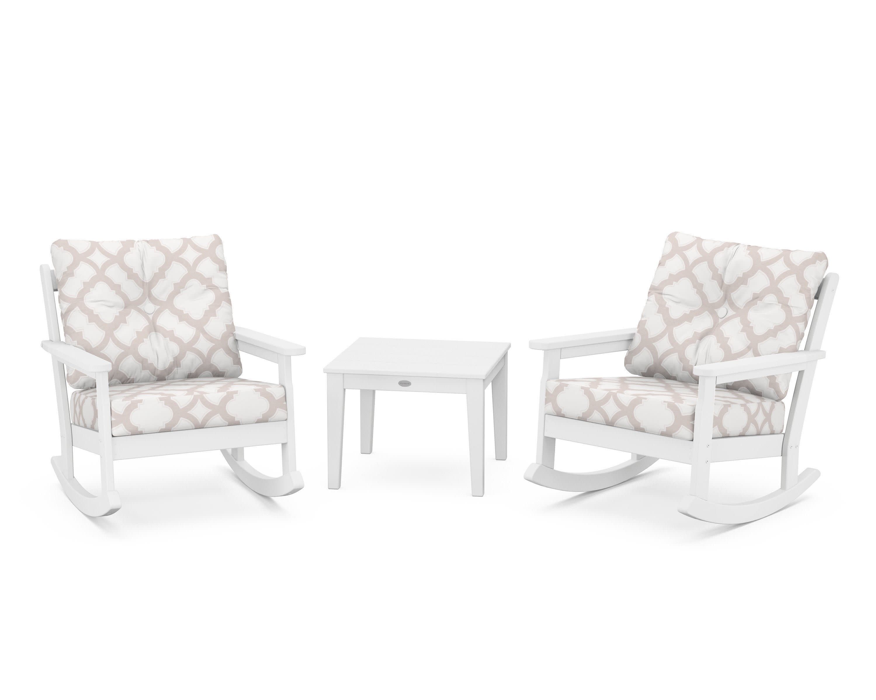 Vineyard 3-Piece Deep Seating Rocker Set in White / Trellis Dune Burlap