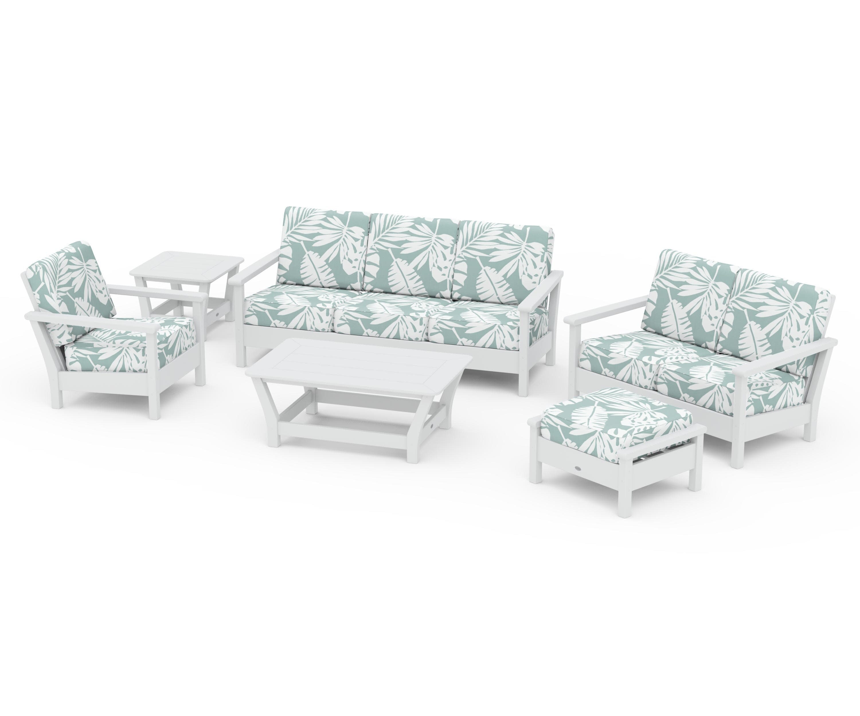 Harbour 6-Piece Outdoor Living Set in White / Leaf Glacier Spa
