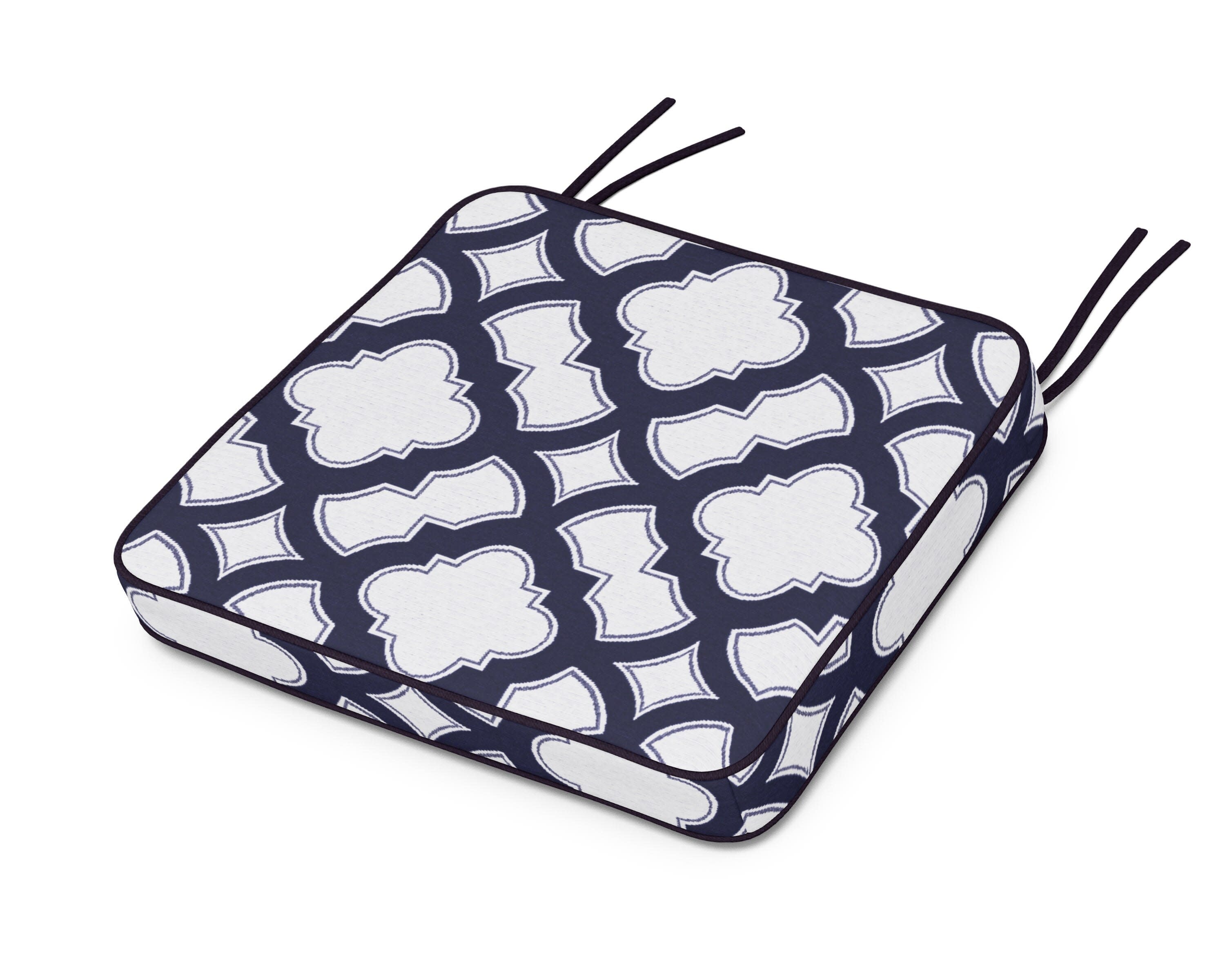 Chinoiserie Arm Chair Seat Cushion in Trellis Navy