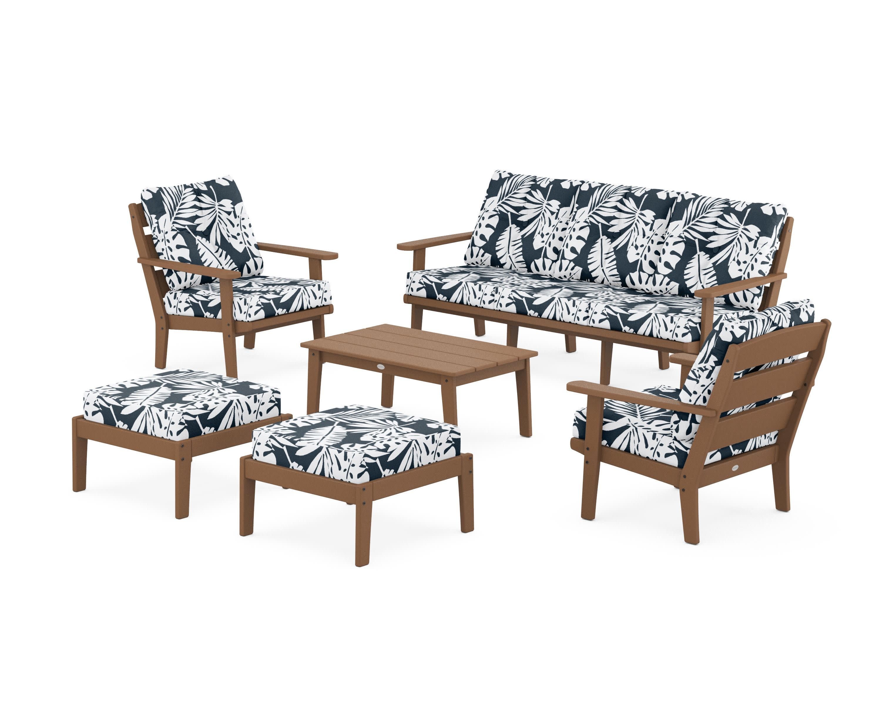Lakeside 6-Piece Lounge Sofa Set in Teak / Leaf Marine Indigo