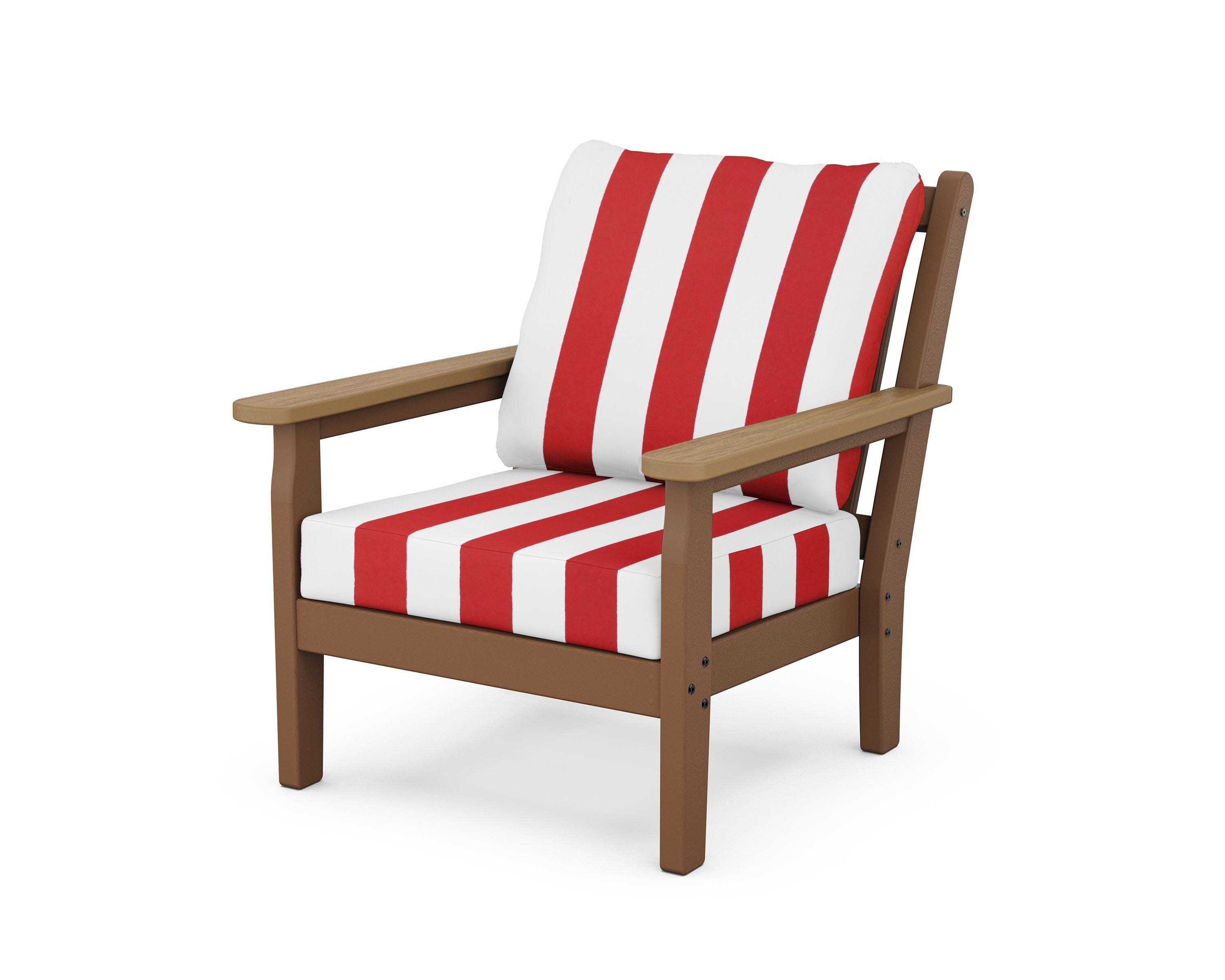 Chippendale Deep Seating Chair in Teak / Natural / Cabana Stripe Crimson
