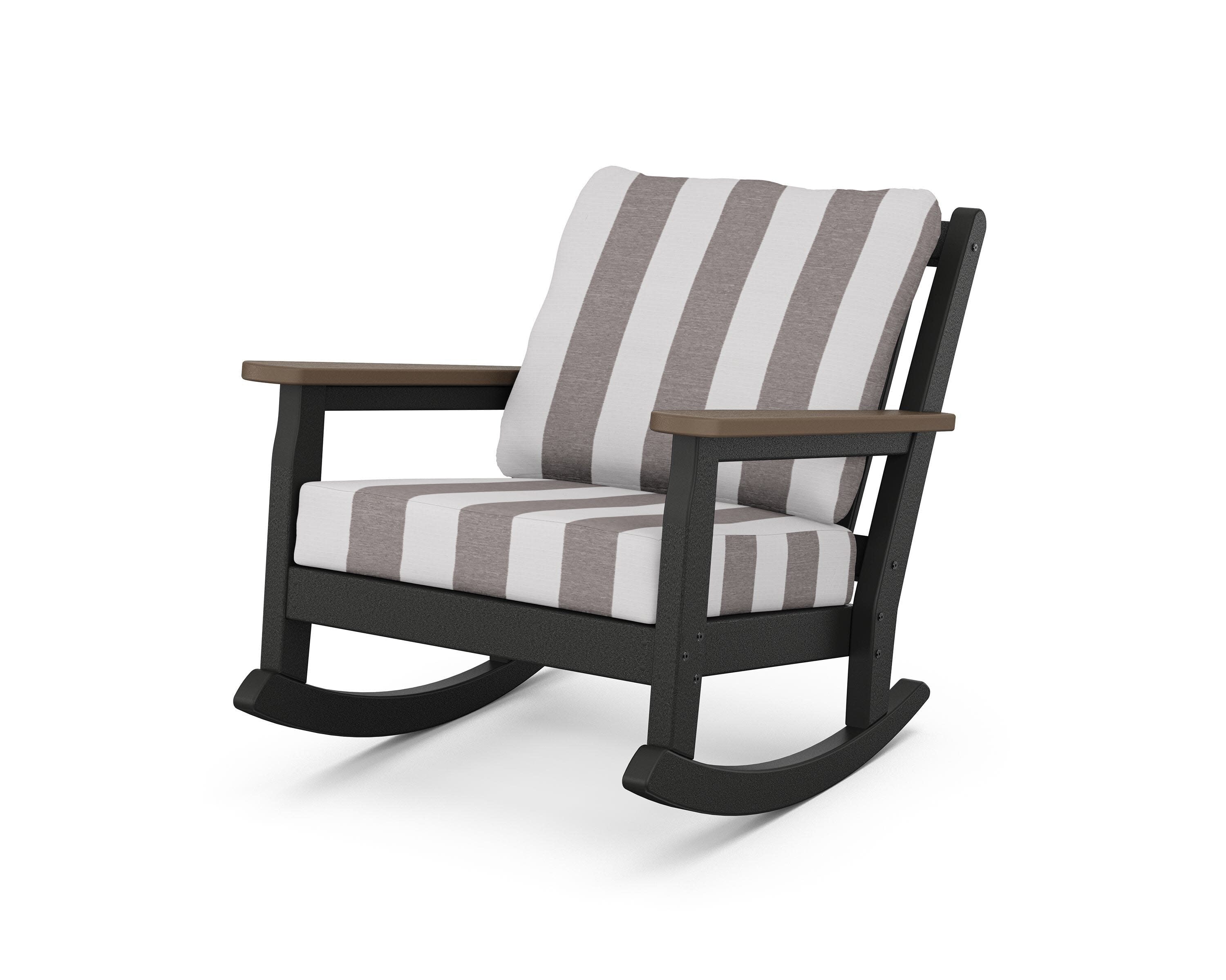 Chippendale Deep Seating Rocking Chair in Black / Kona / Cabana Stripe Grey Mist