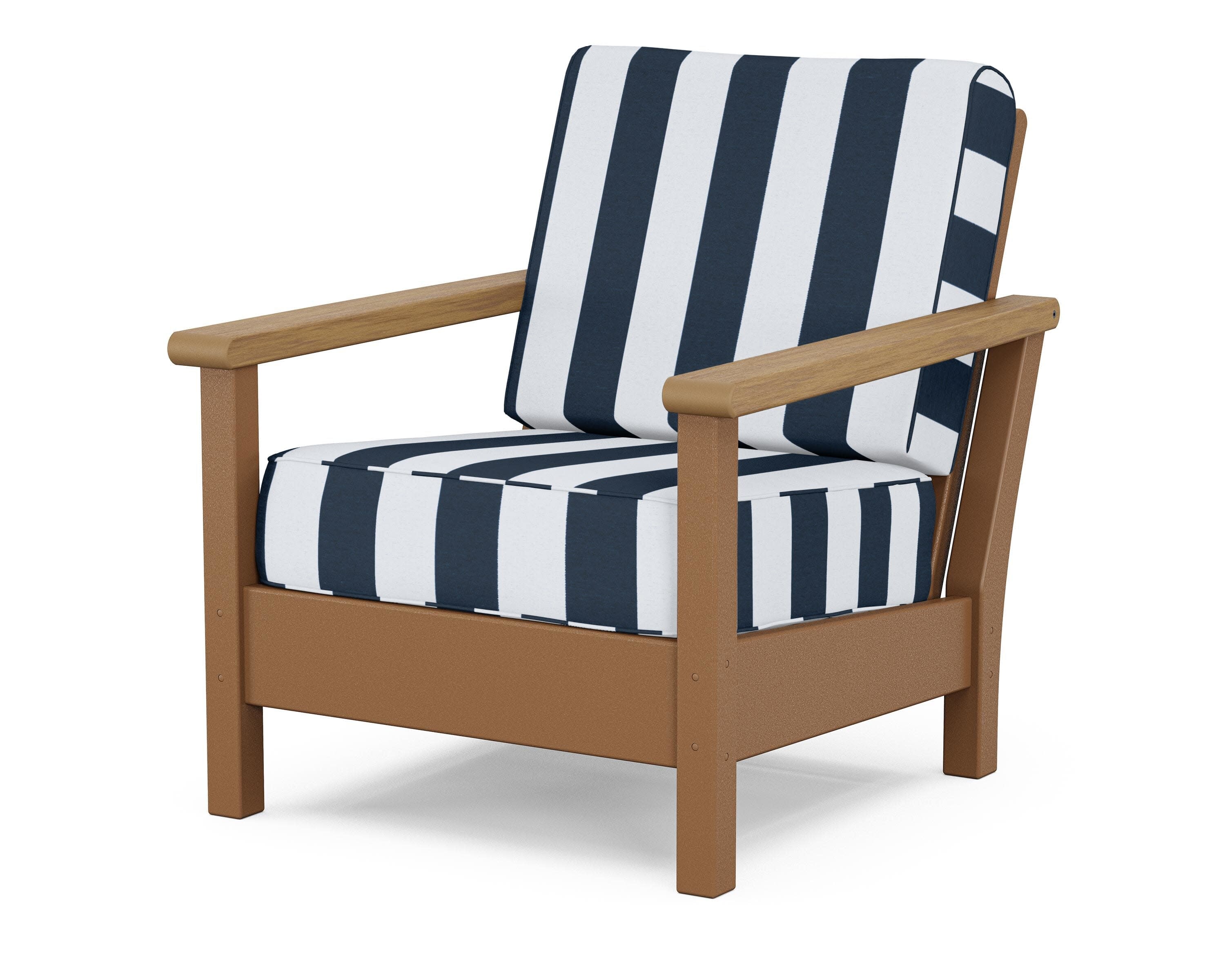 Harbour Deep Seating Chair in Teak / Natural / Cabana Stripe Marine Indigo