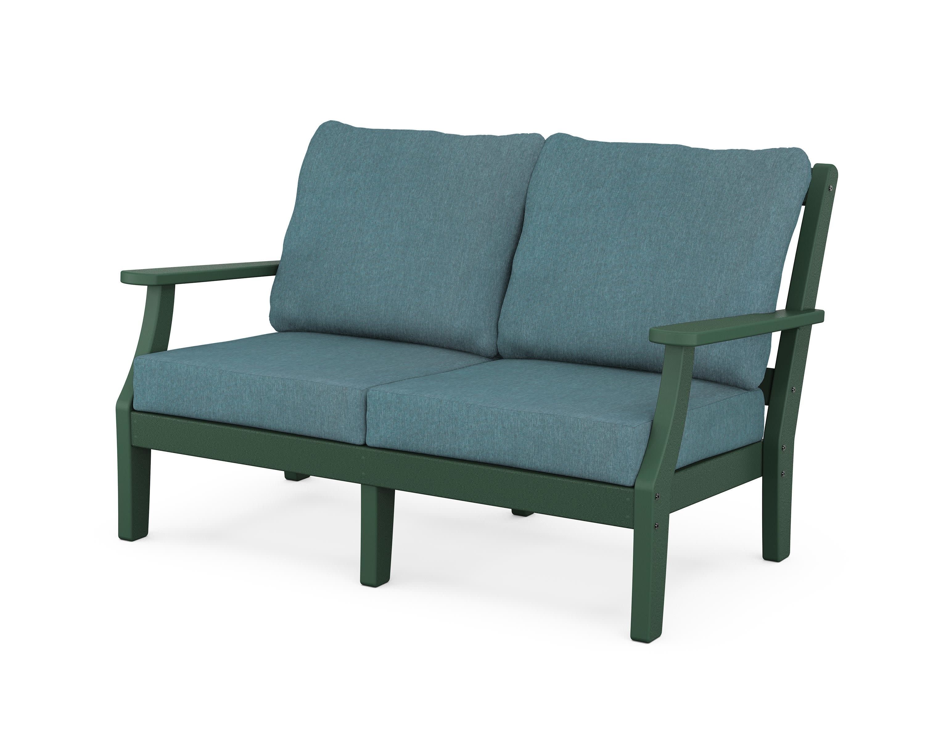 Chinoiserie Deep Seating Loveseat in Green / Ocean Teal