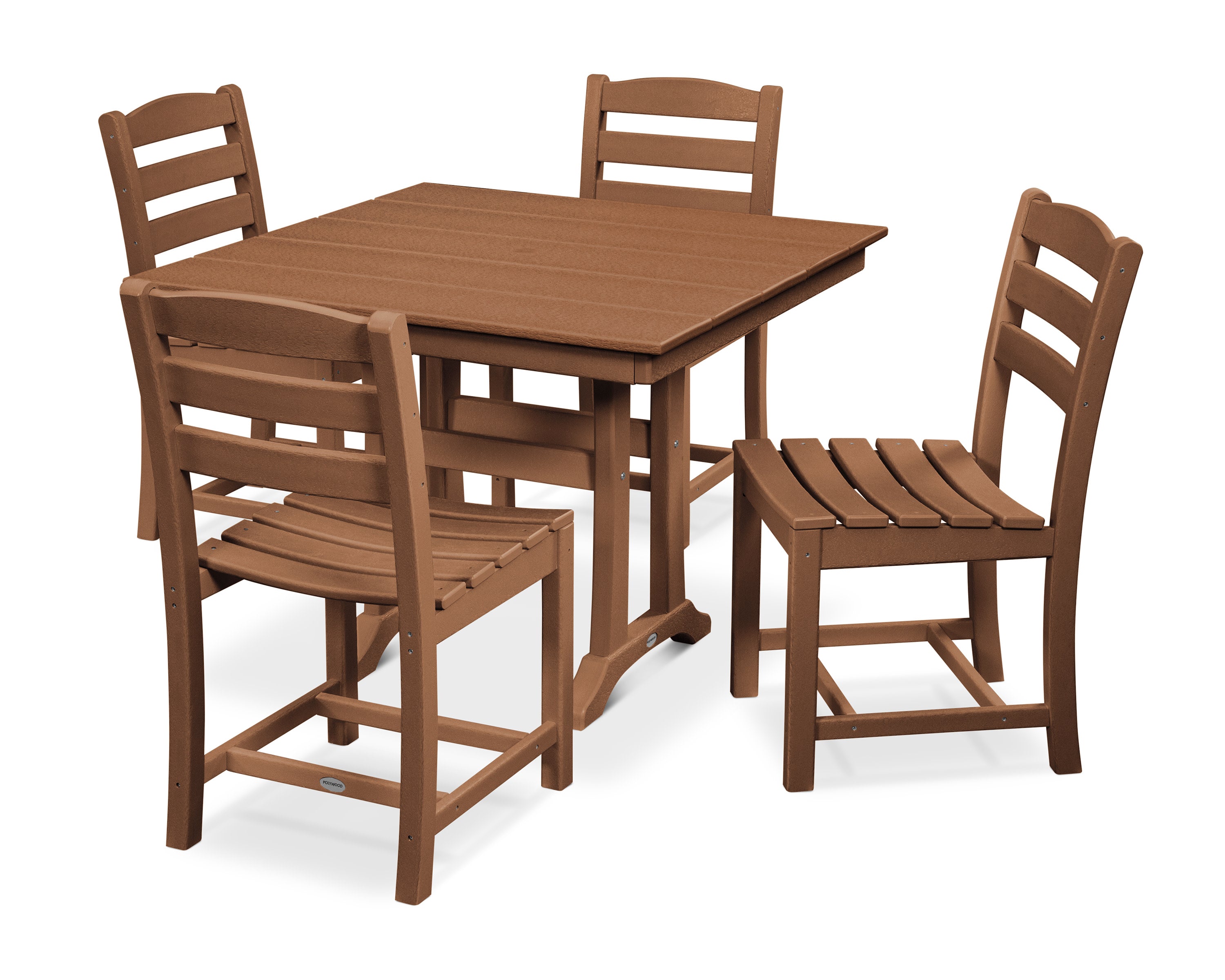 La Casa Caf 5-Piece Farmhouse Trestle Side Chair Dining Set in Teak