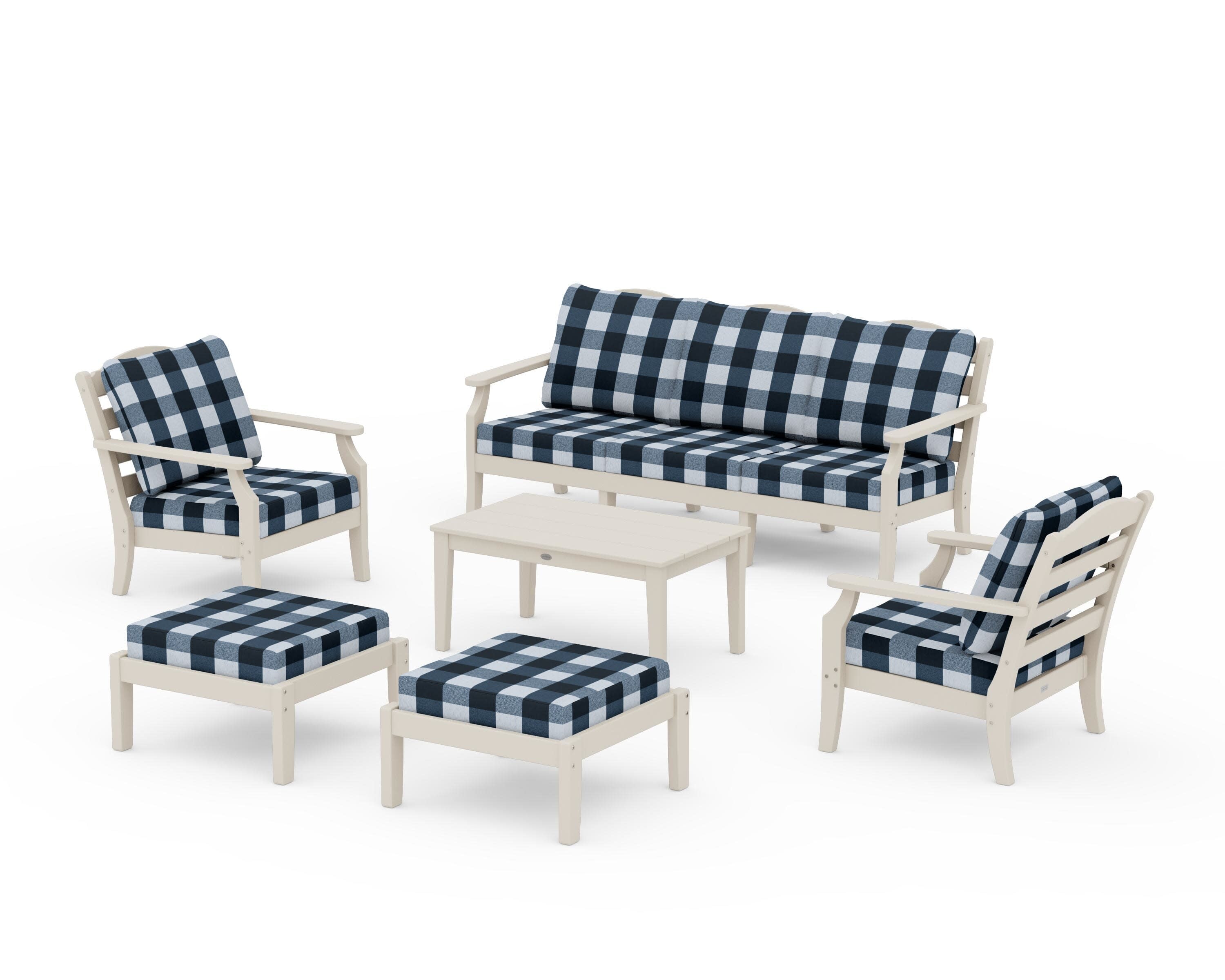 Savannah 6-Piece Lounge Sofa Set in Sand / Buffalo Plaid Marine Indigo