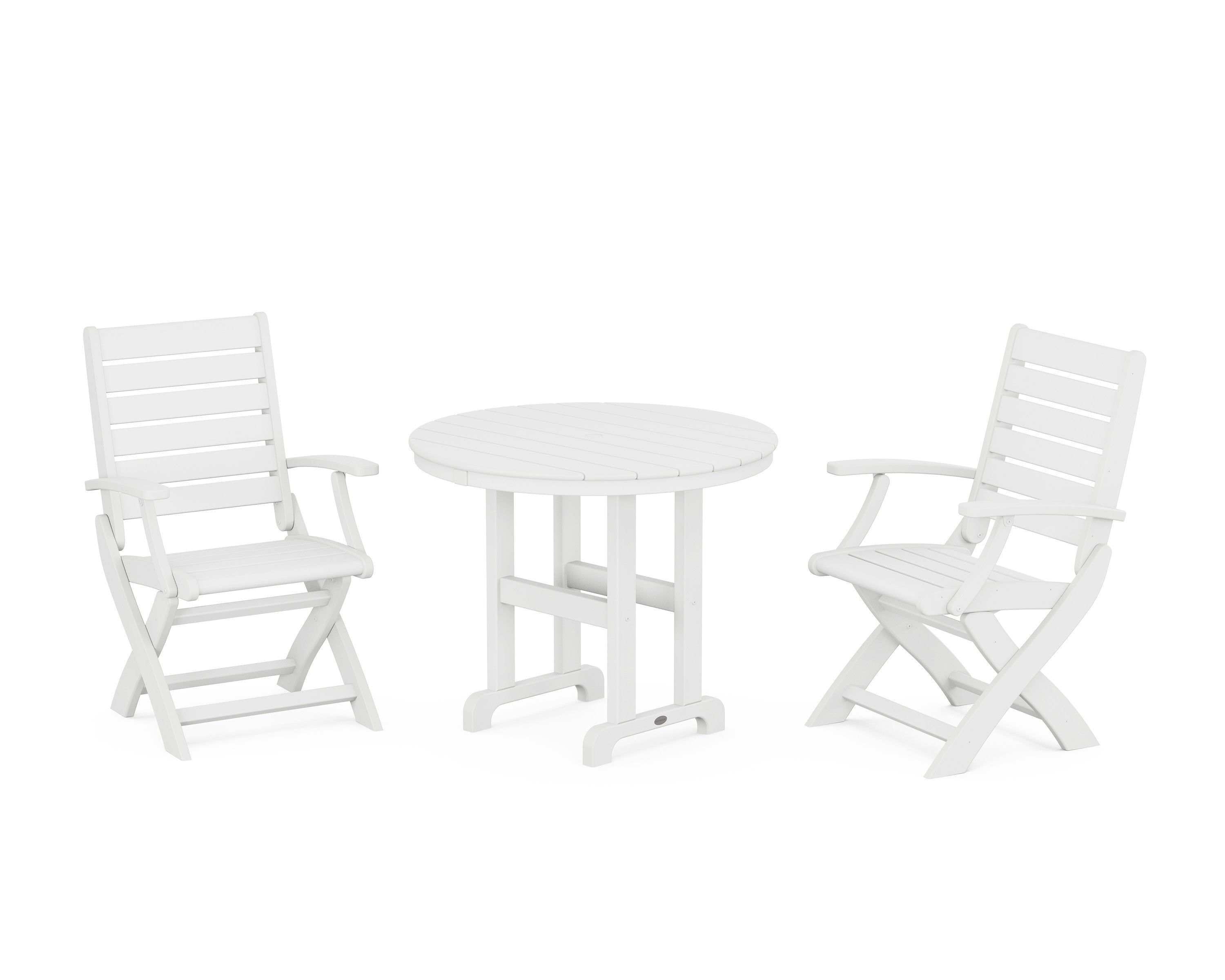 Signature Folding Chair 3-Piece Round Farmhouse Dining Set in White
