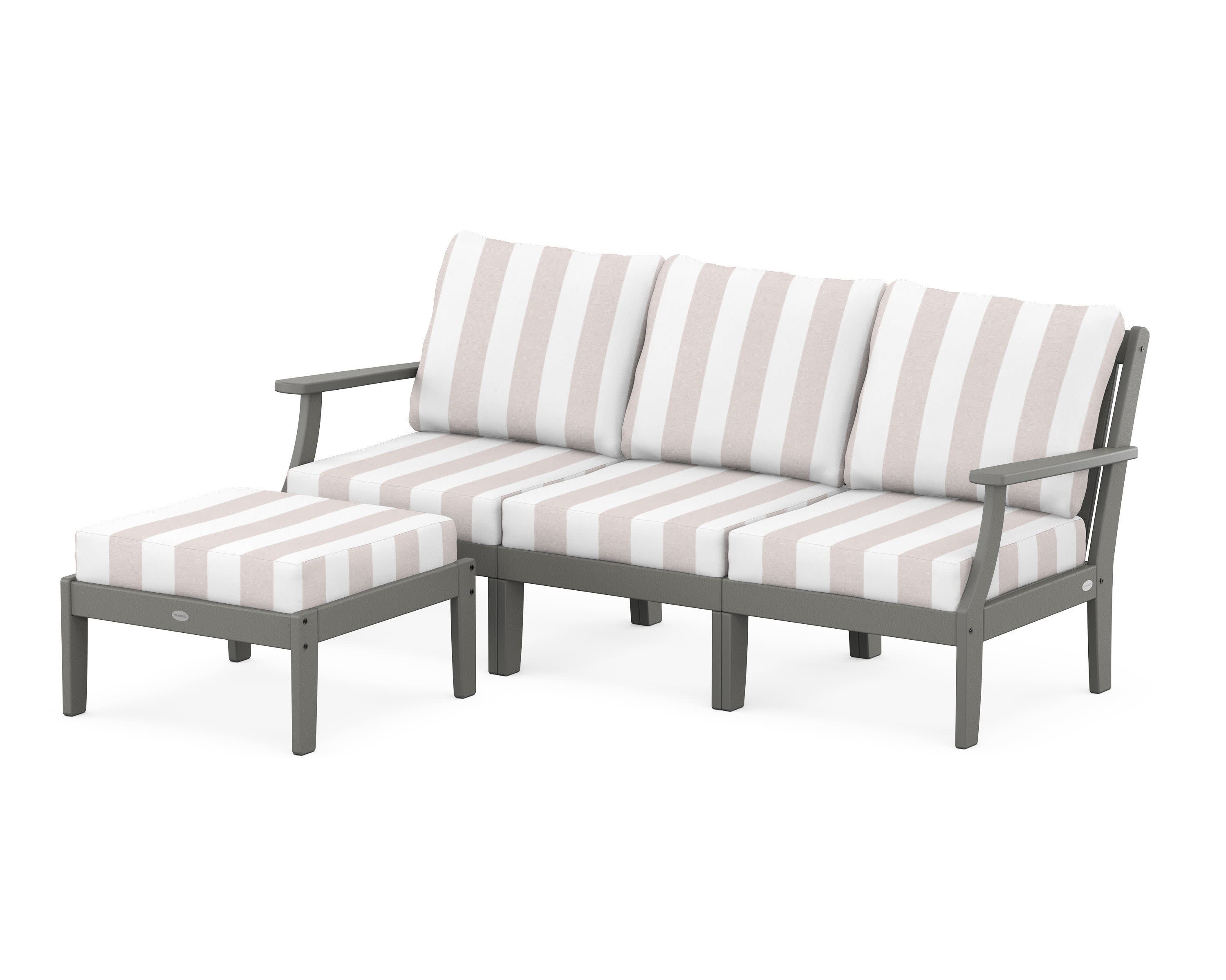 Braxton Modular 4-Piece Deep Seating Set with Ottoman in Slate Grey / Cabana Stripe Dune Burlap