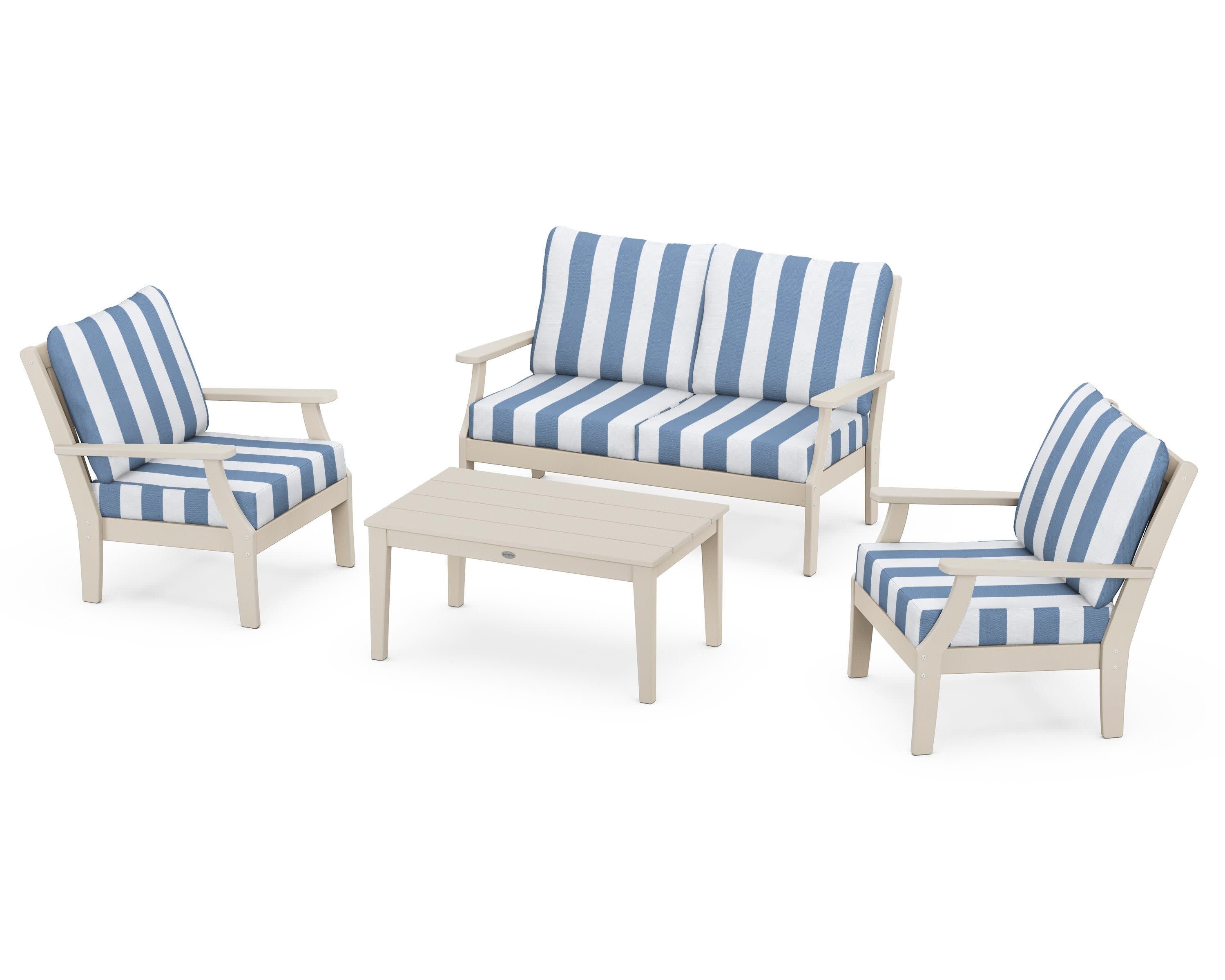 Braxton 4-Piece Deep Seating Chair Set in Sand / Cabana Stripe Sky Blue