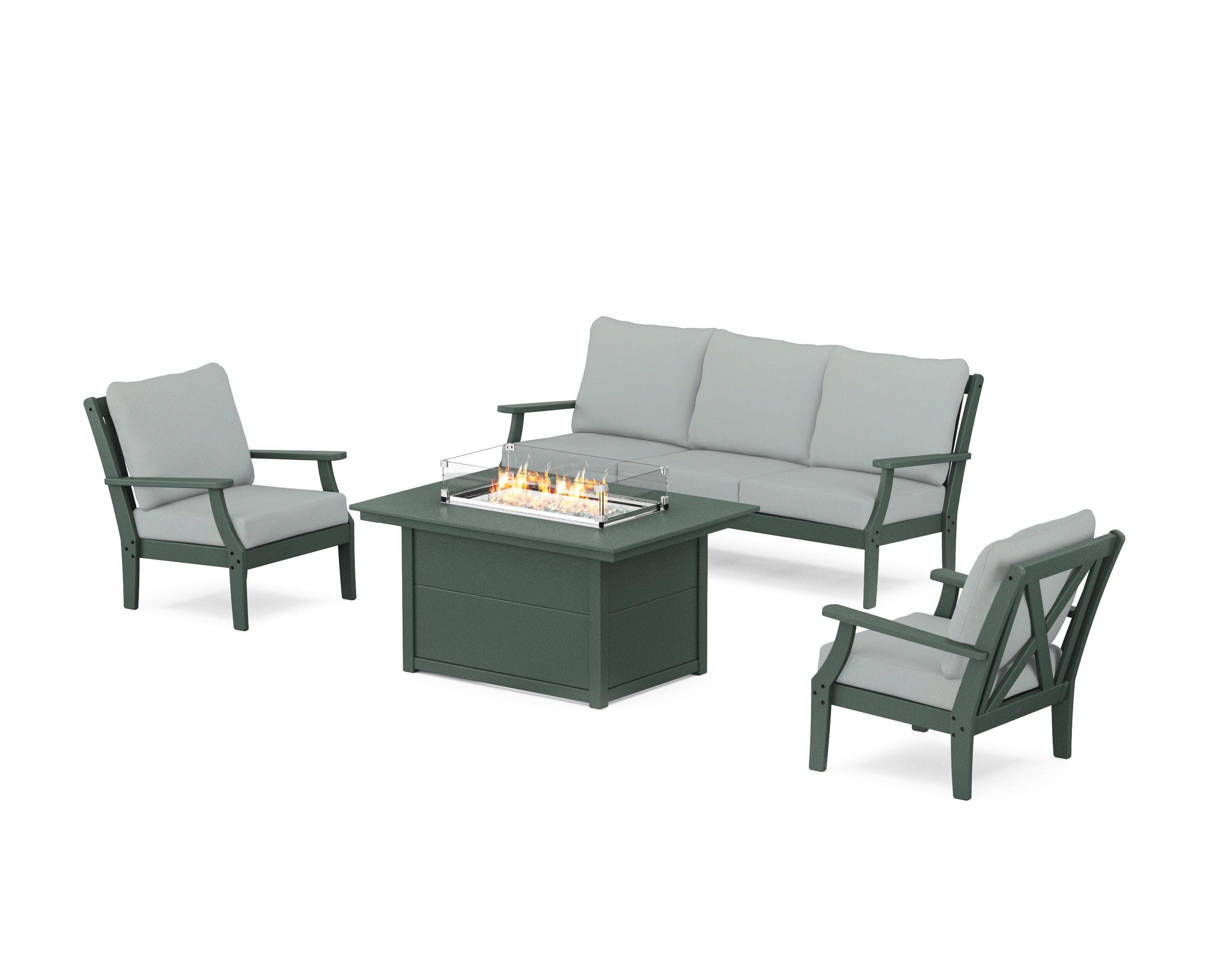 Braxton Deep Seating Fire Pit Table Set in Green / Spa