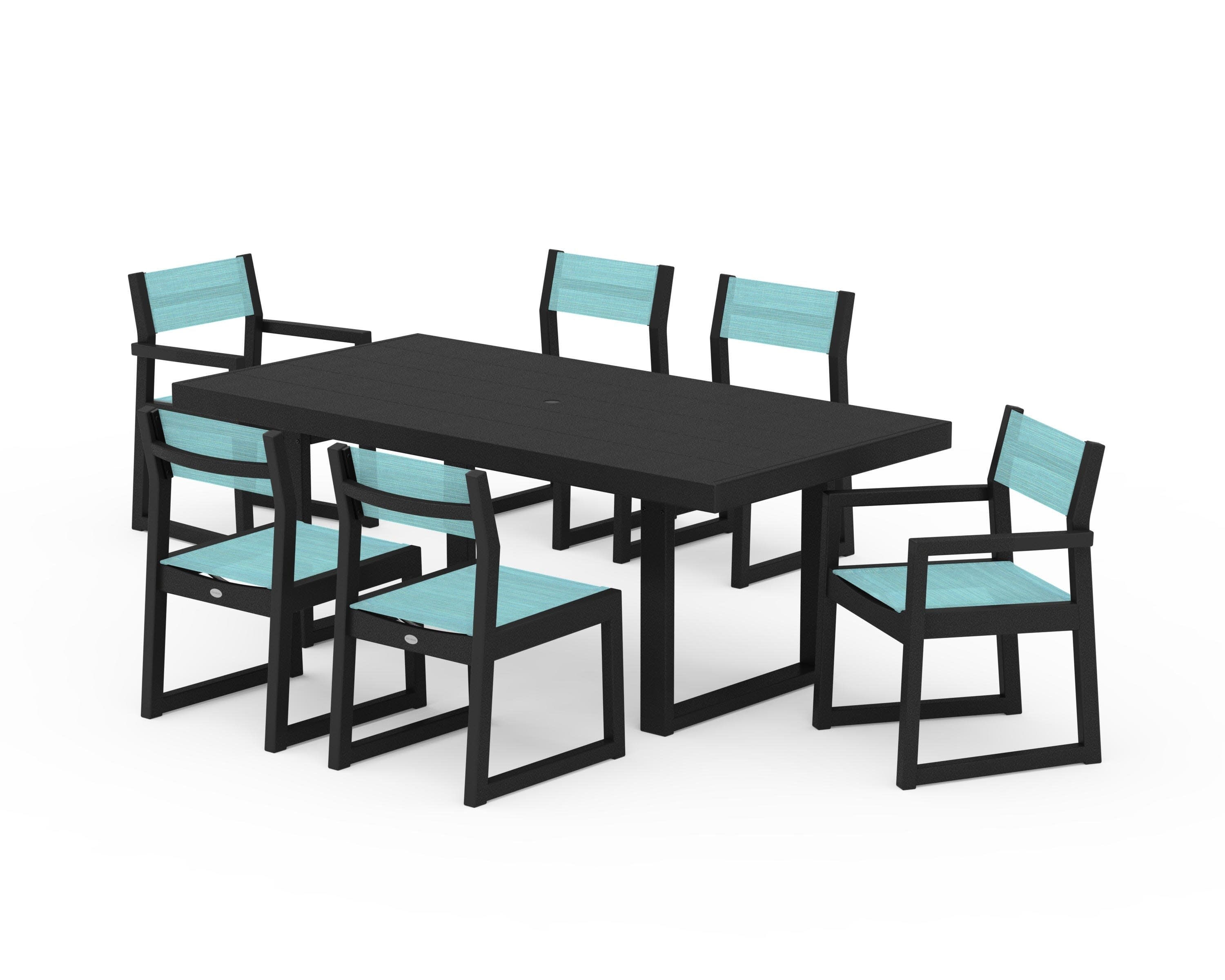EDGE Sling 7-Piece Dining Set in Black / Dupioni Aquamarine Sling