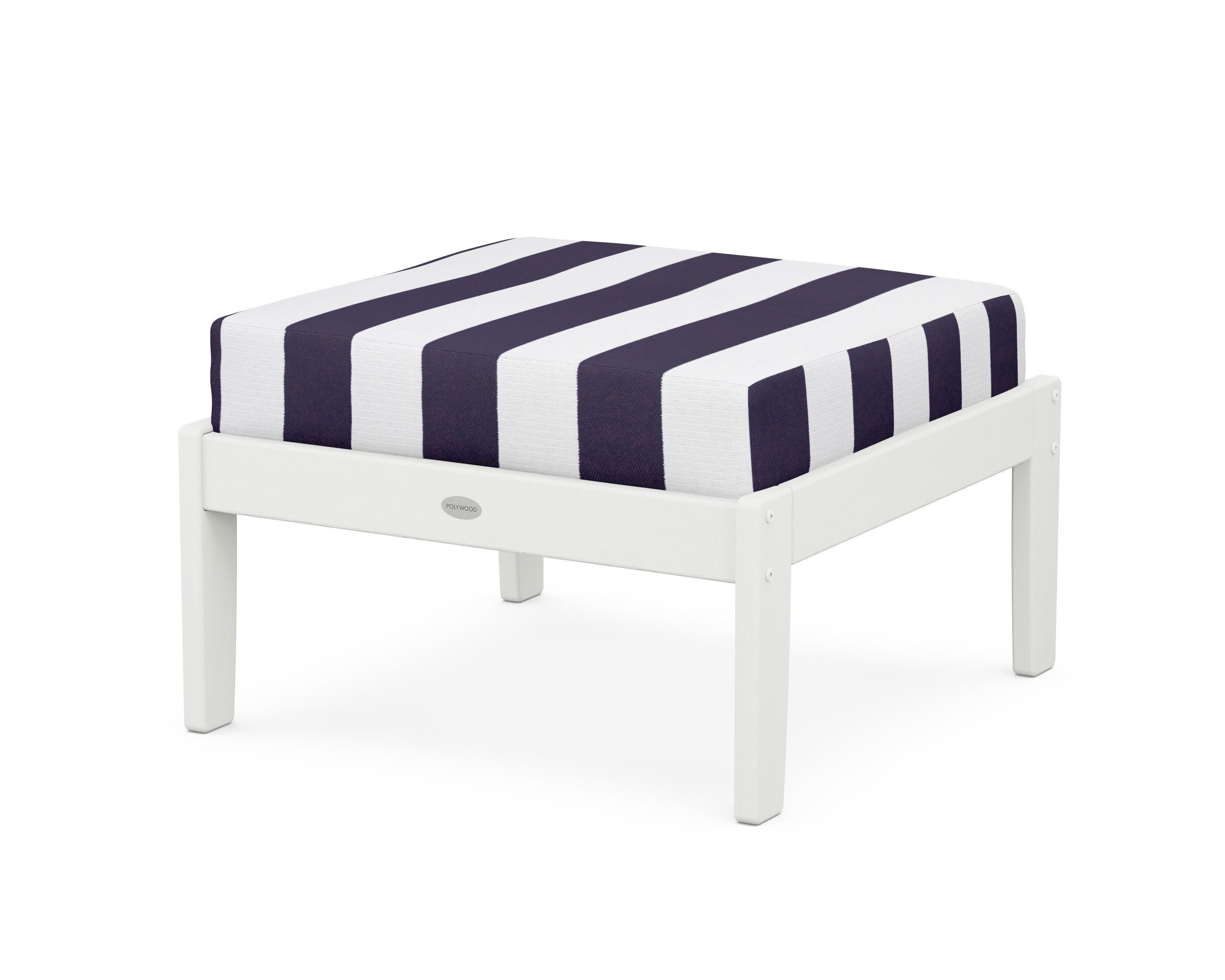 Braxton Deep Seating Ottoman in Vintage White / Cabana Stripe Navy