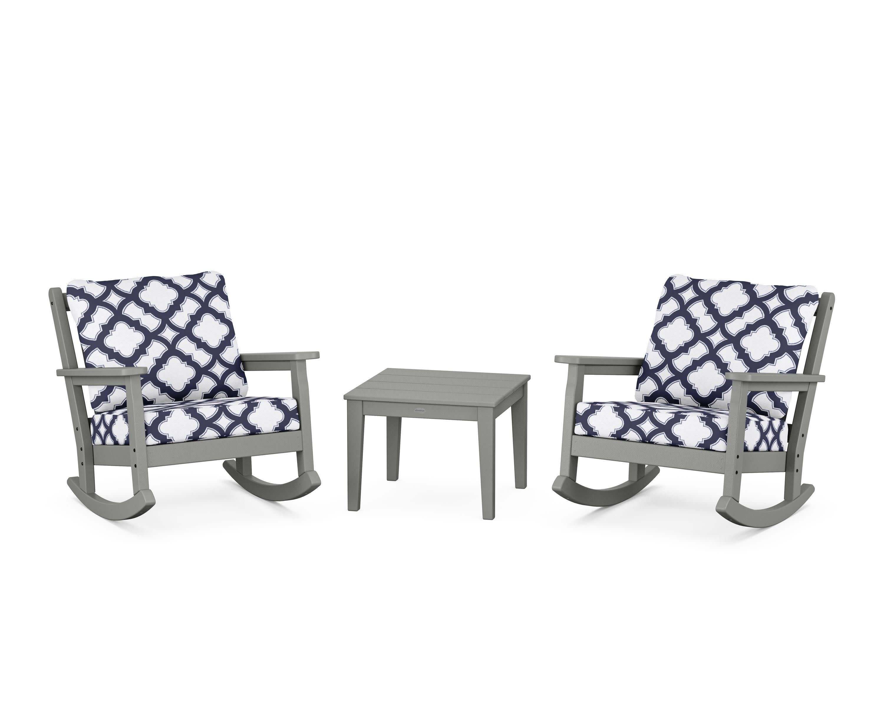 Chippendale 3-Piece Deep Seating Rocker Set in Slate Grey / Trellis Navy