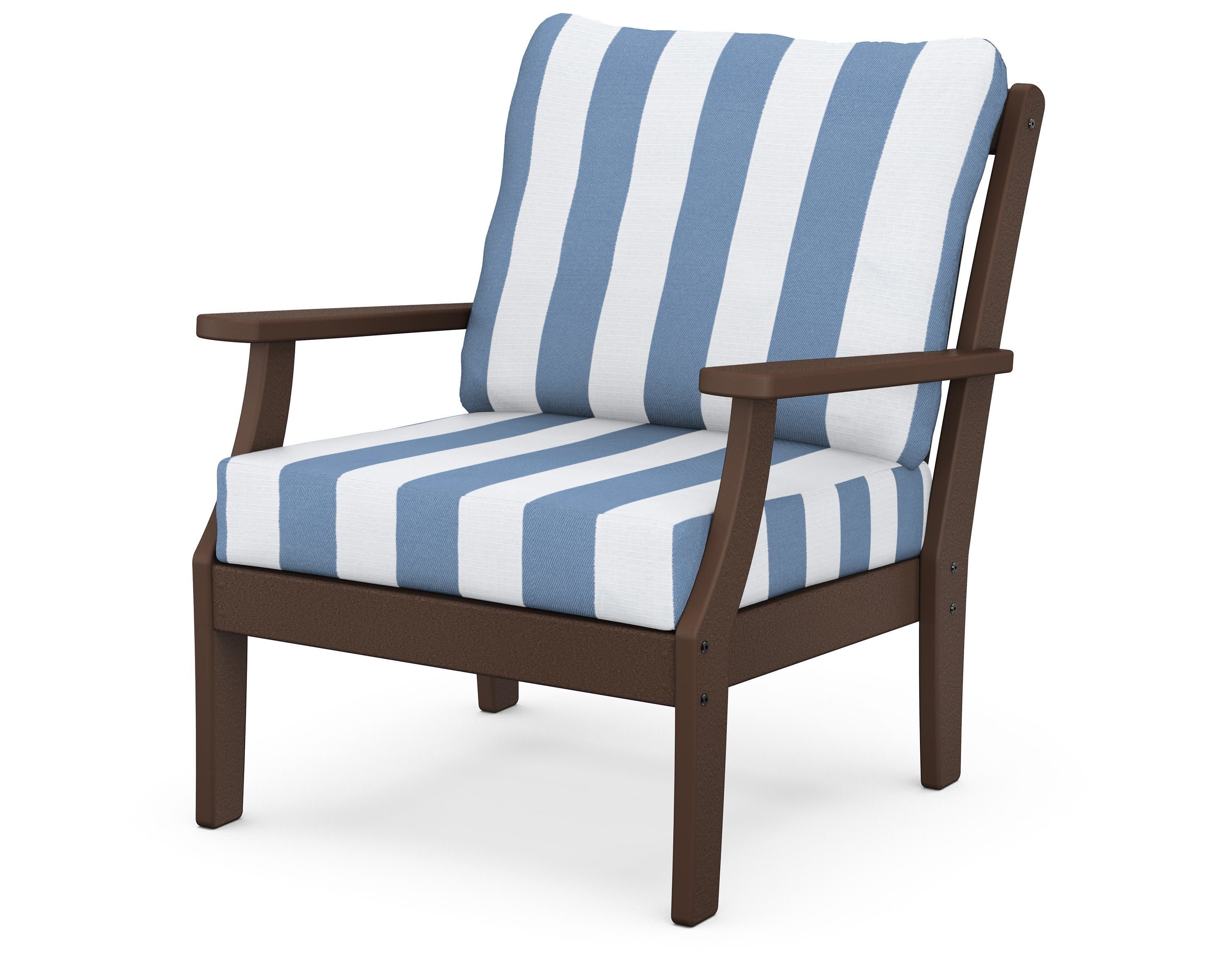 Braxton Deep Seating Chair in Mahogany / Cabana Stripe Sky Blue