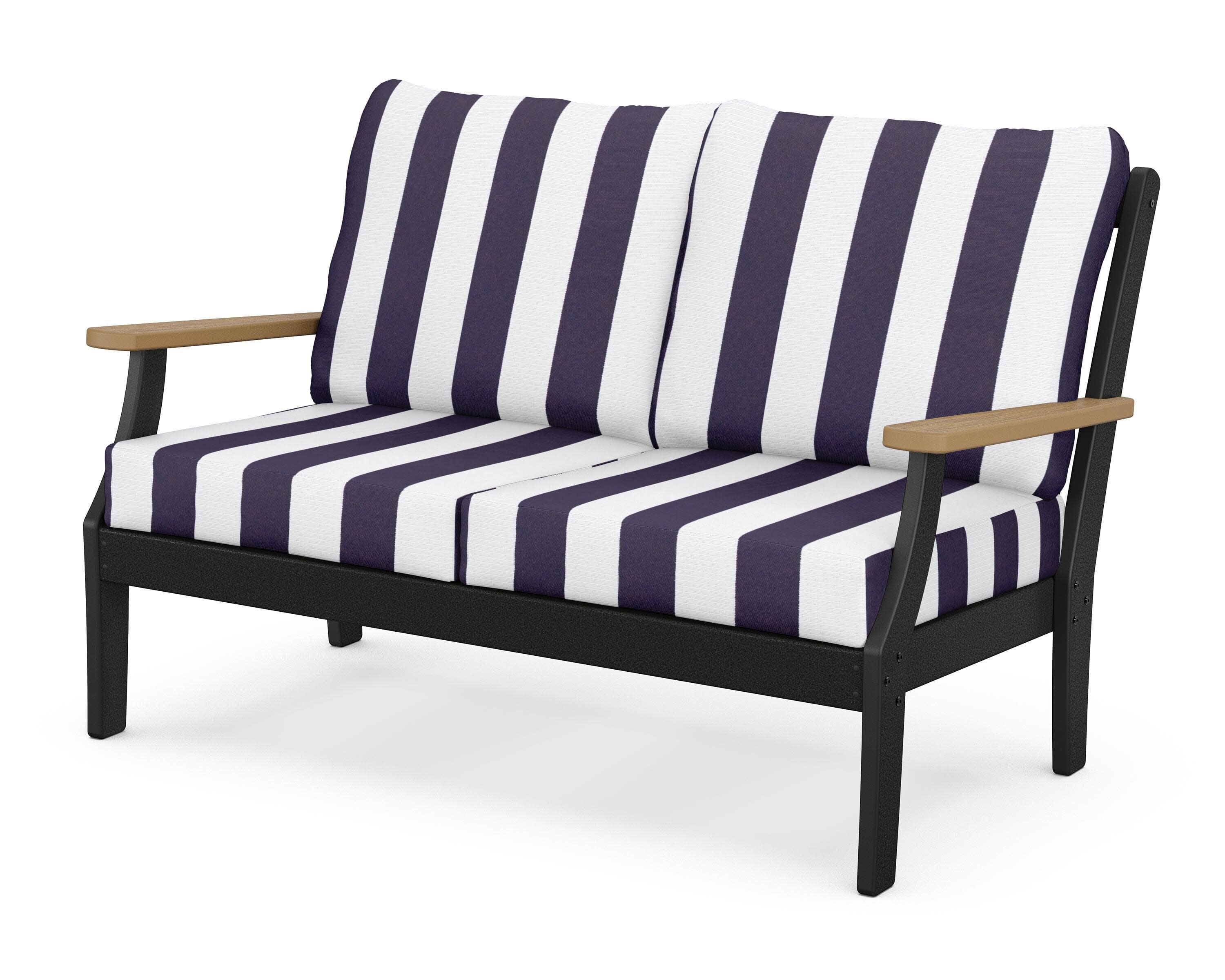 Braxton Deep Seating Loveseat in Black / Natural / Cabana Stripe Navy