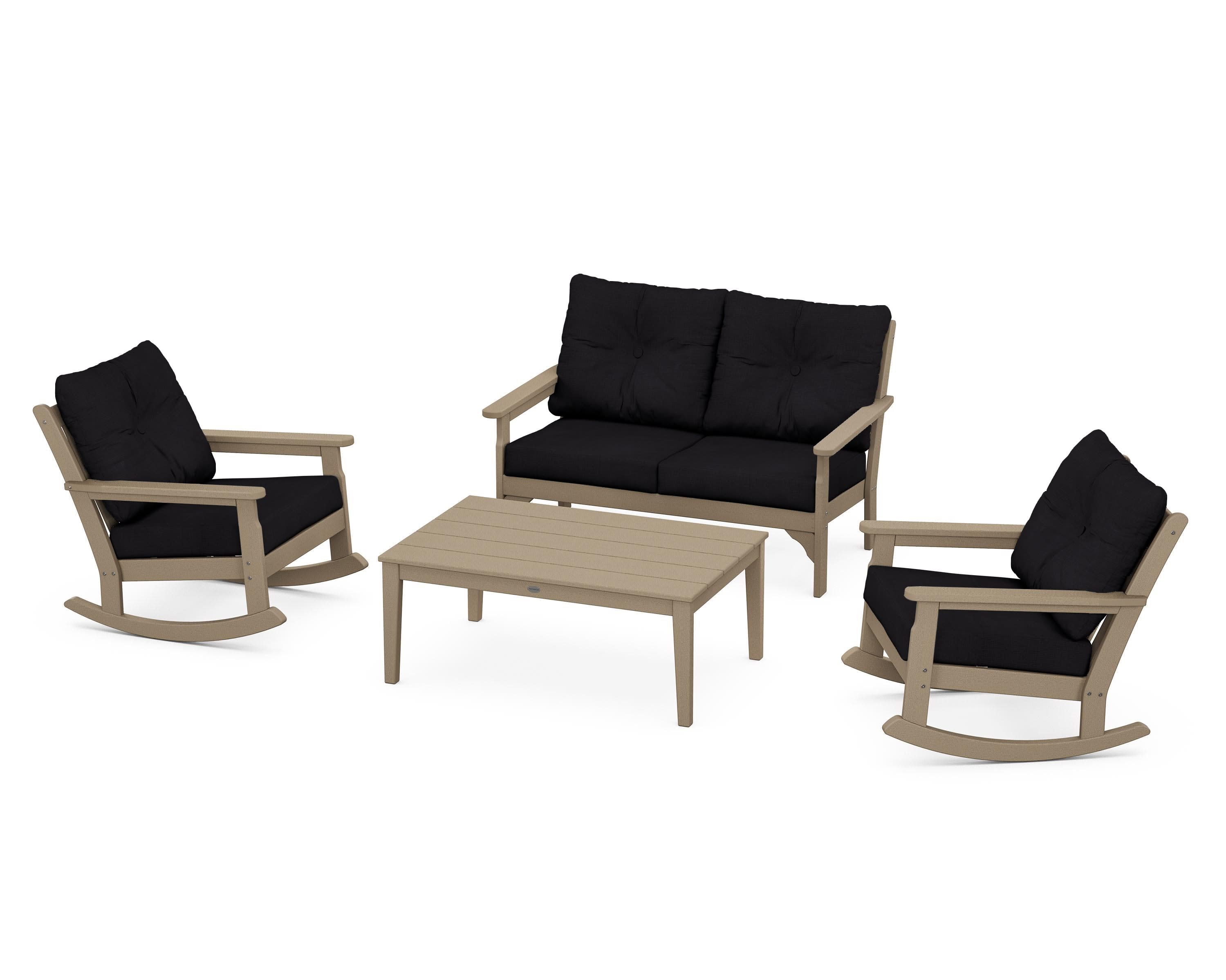 Vineyard 4-Piece Deep Seating Rocking Chair Set in Vintage Sahara / Midnight Linen