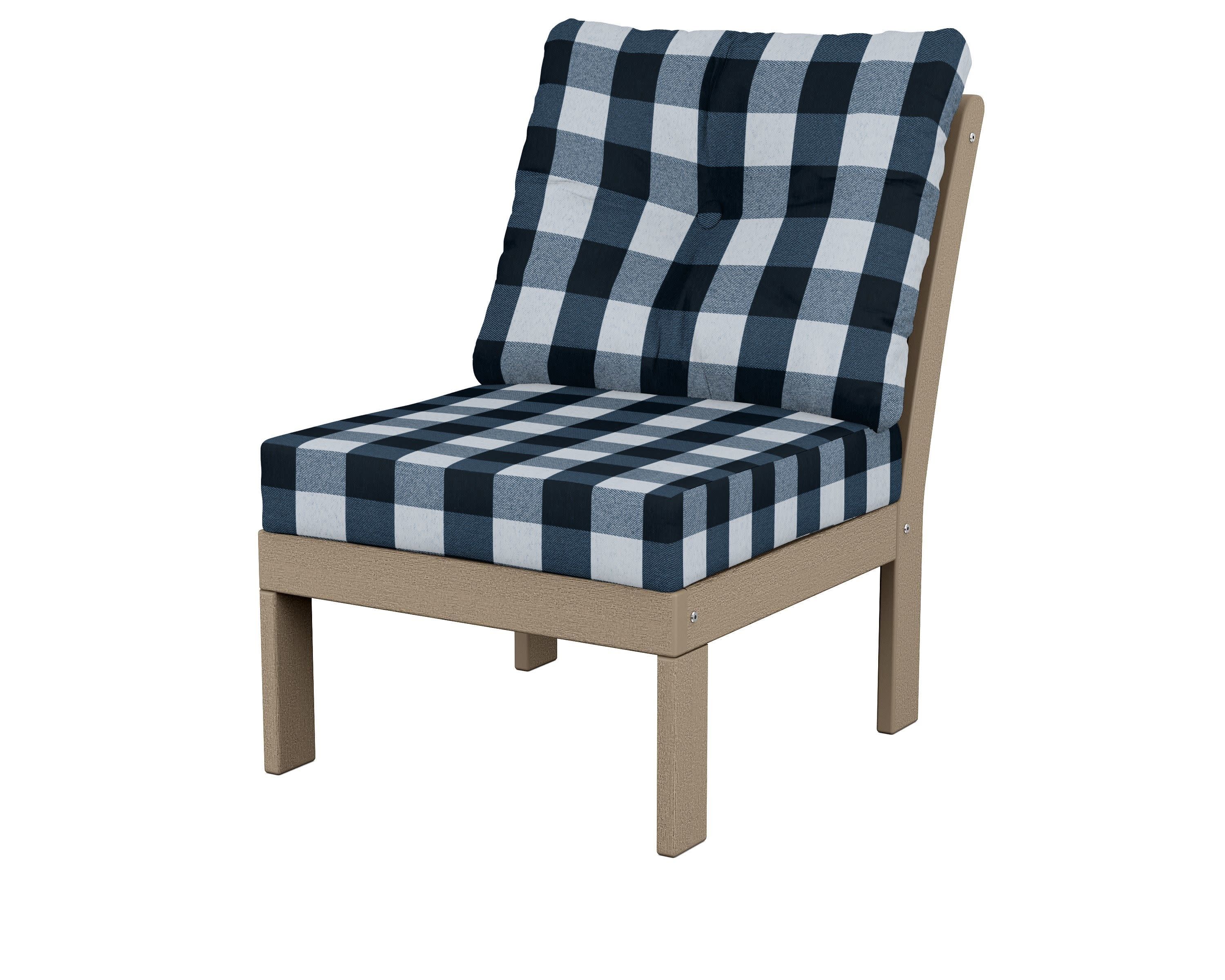 Vineyard Modular Armless Chair in Vintage Sahara / Buffalo Plaid Marine Indigo