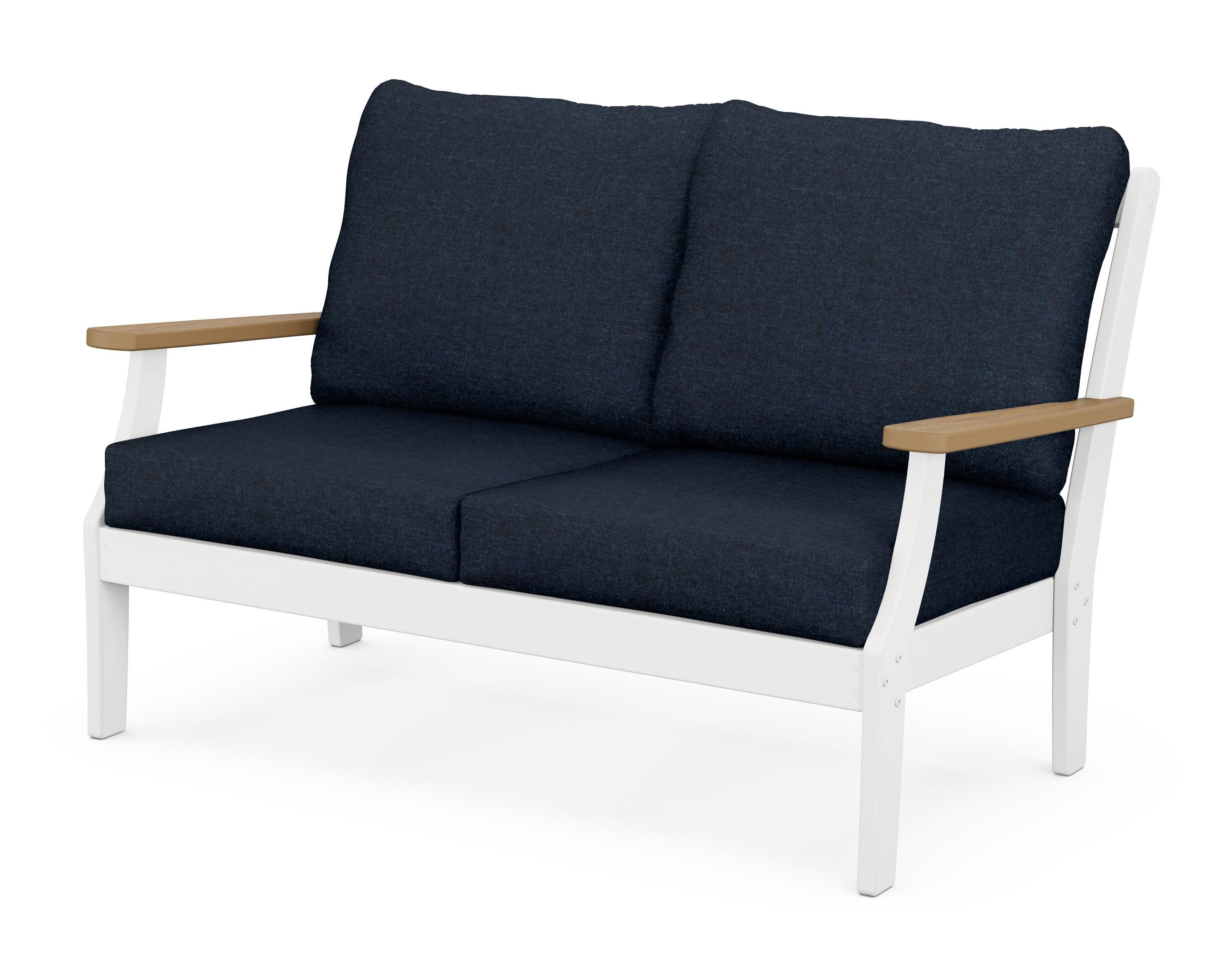 Braxton Deep Seating Loveseat in White / Natural / Marine Indigo