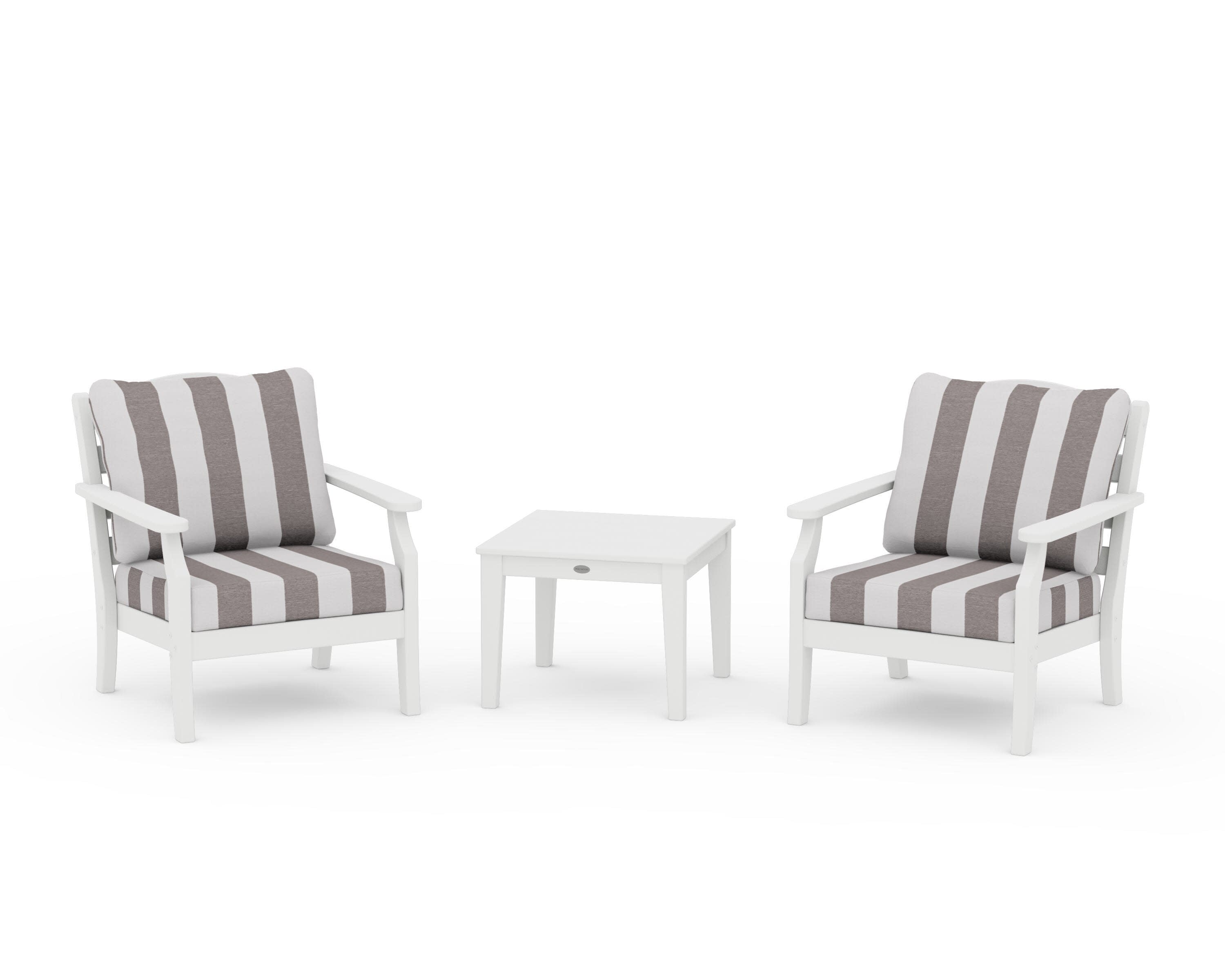 Savannah 3-Piece Deep Seating Set in White / Cabana Stripe Grey Mist