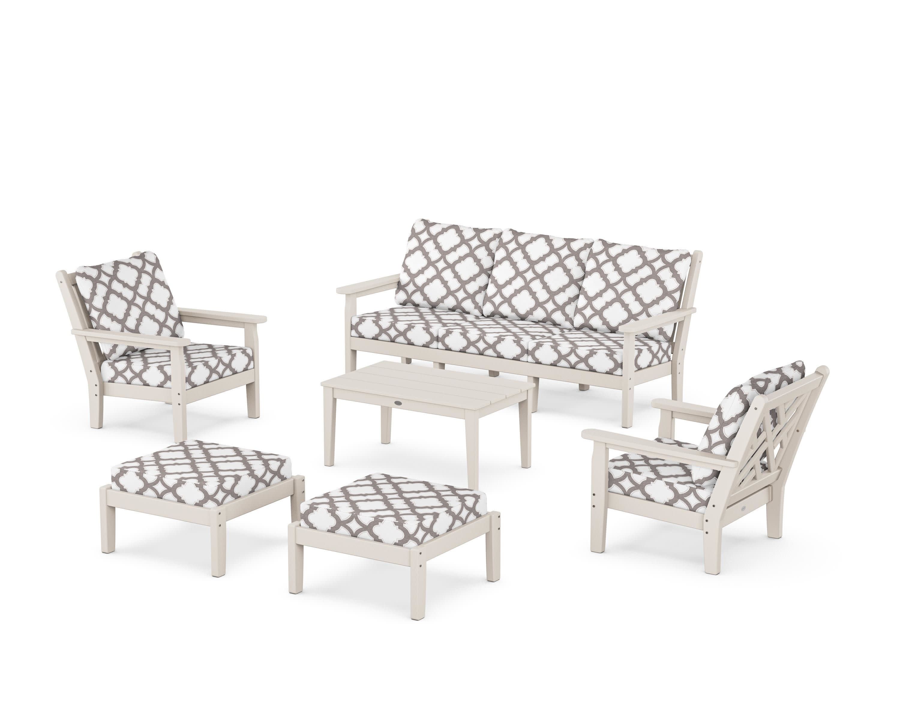 Chippendale 6-Piece Lounge Sofa Set in Sand / Trellis Grey Mist