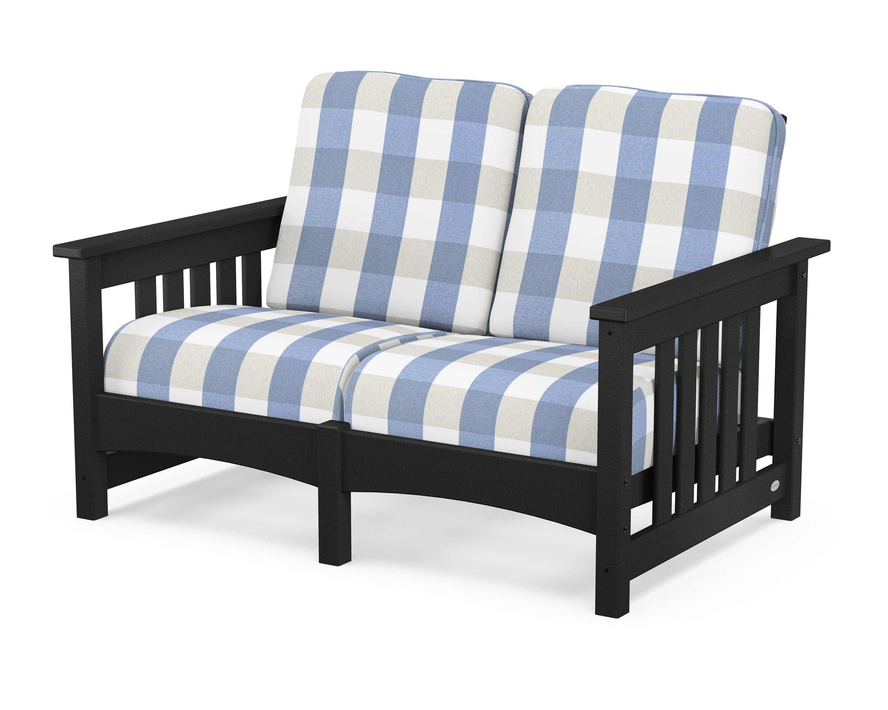 Club Mission Loveseat in Black / Buffalo Plaid Sky Blue