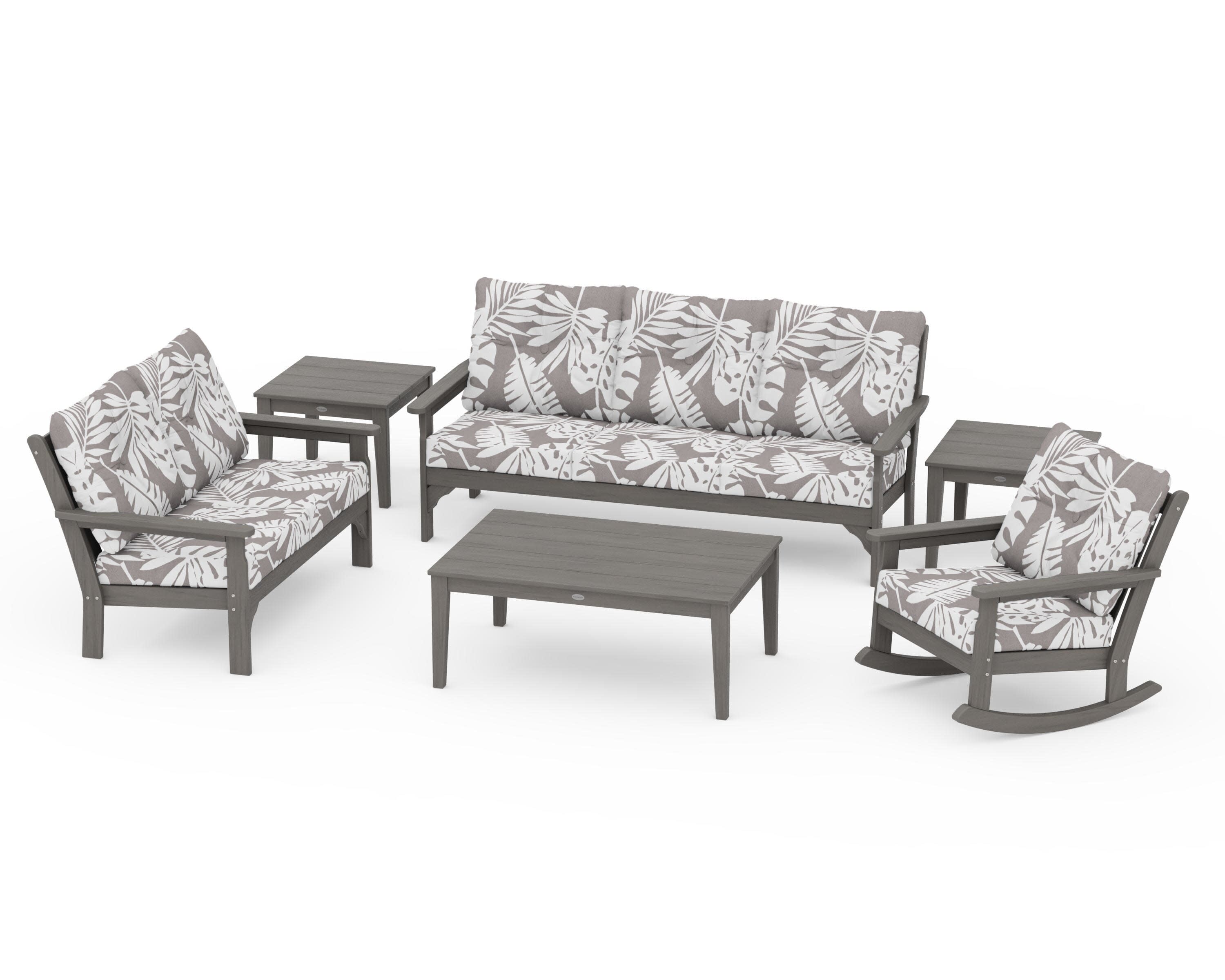 Vineyard 6-Piece Deep Seating Set in Driftwood / Leaf Grey Mist