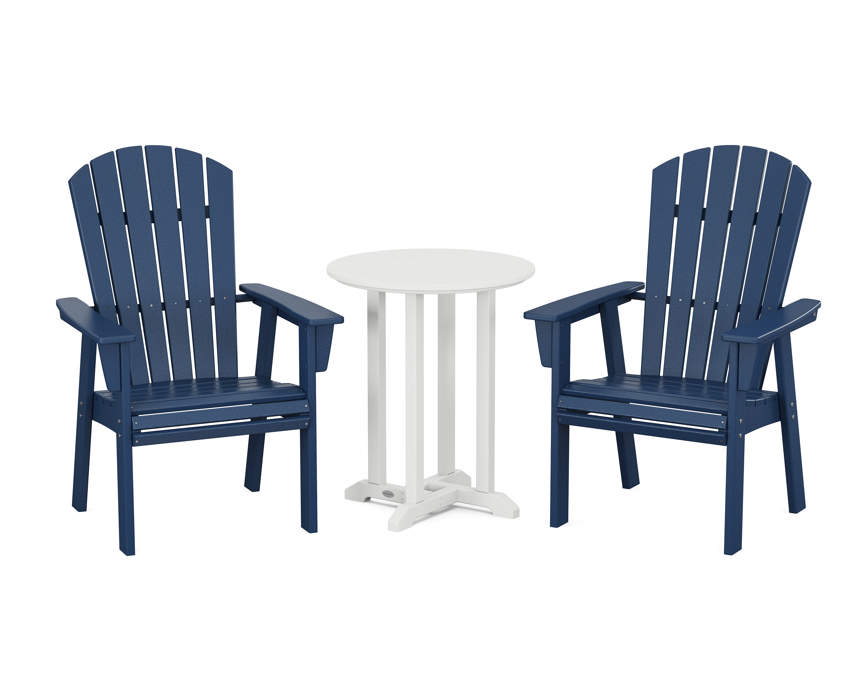 Nautical Adirondack 3-Piece Round Bistro Dining Set in Navy / White
