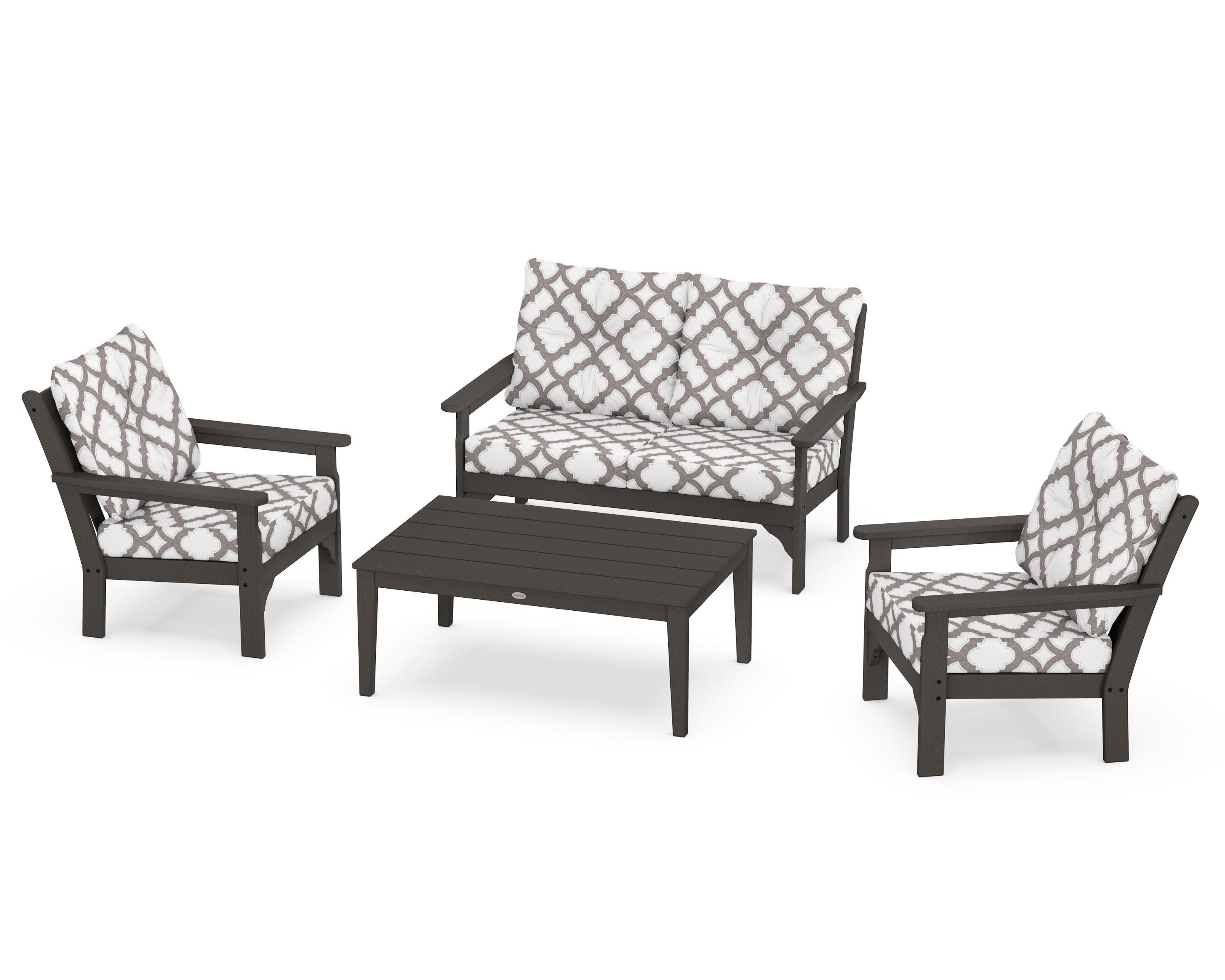 Vineyard 4-Piece Deep Seating Set in Vintage Coffee / Trellis Grey Mist