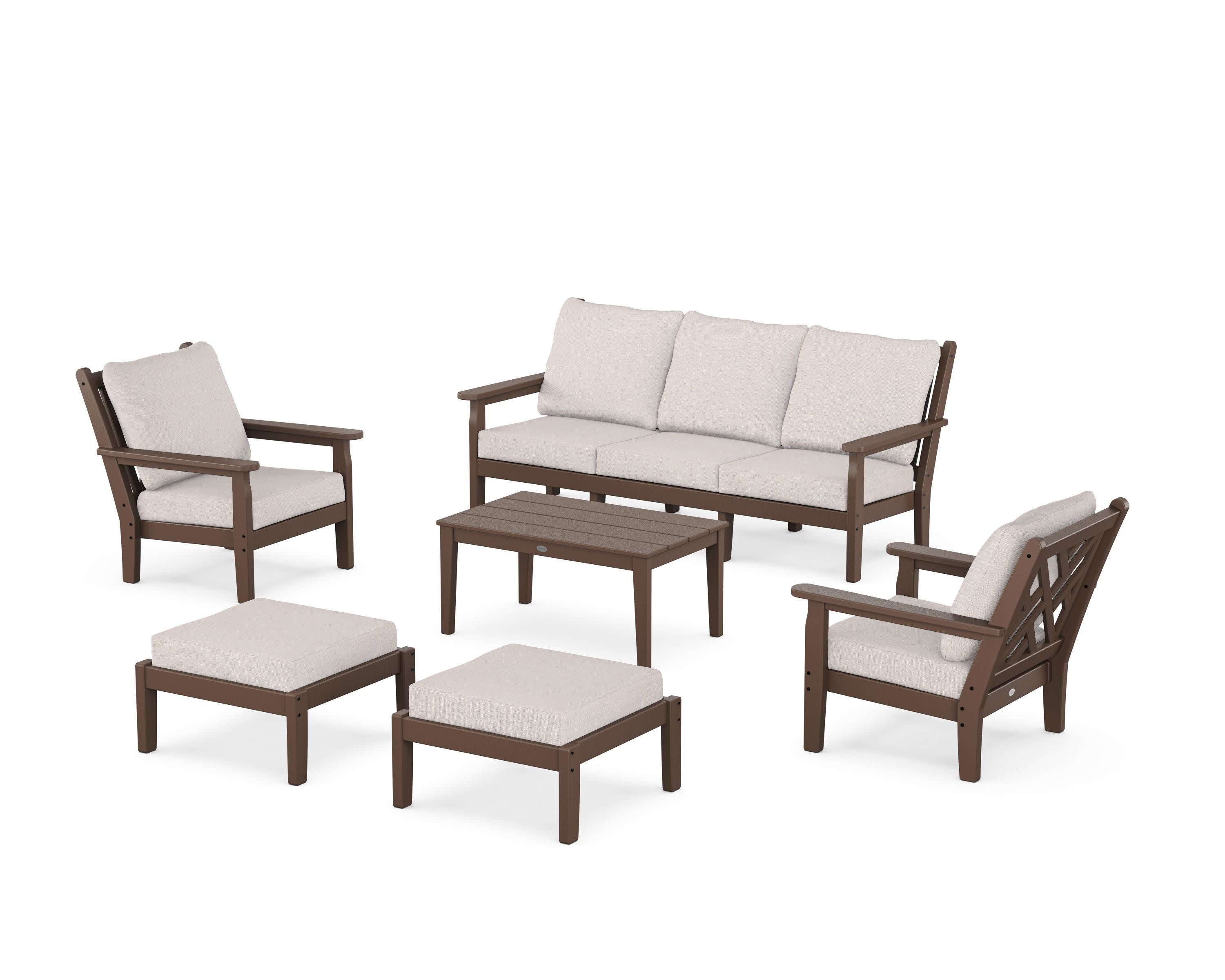 Chippendale 6-Piece Lounge Sofa Set in Mahogany / Dune Burlap