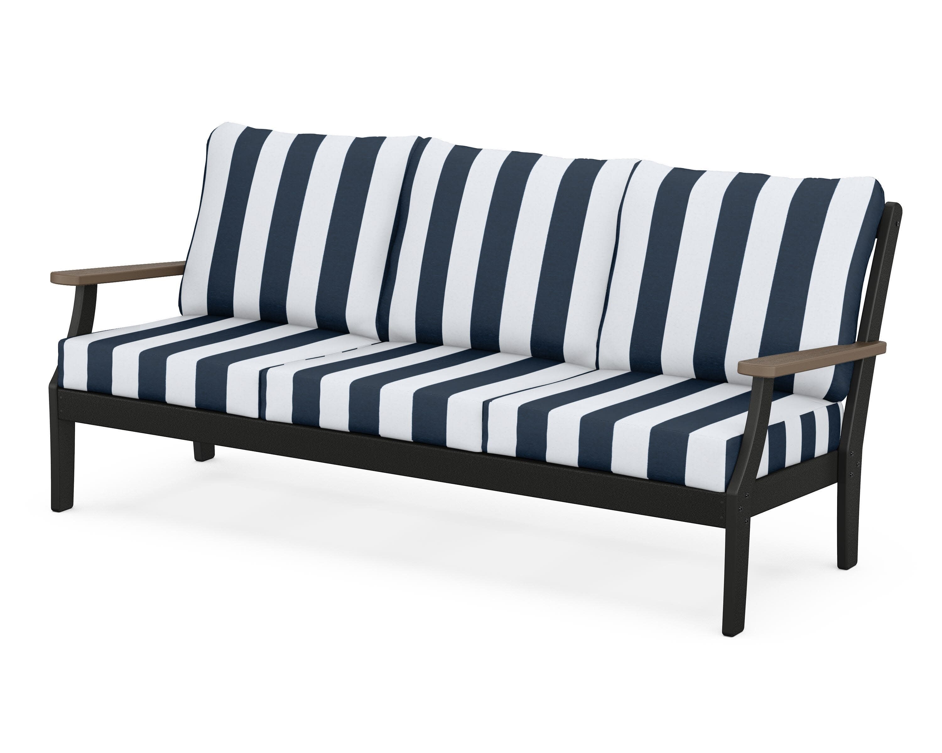Braxton Deep Seating Sofa in Black / Kona / Cabana Stripe Marine Indigo