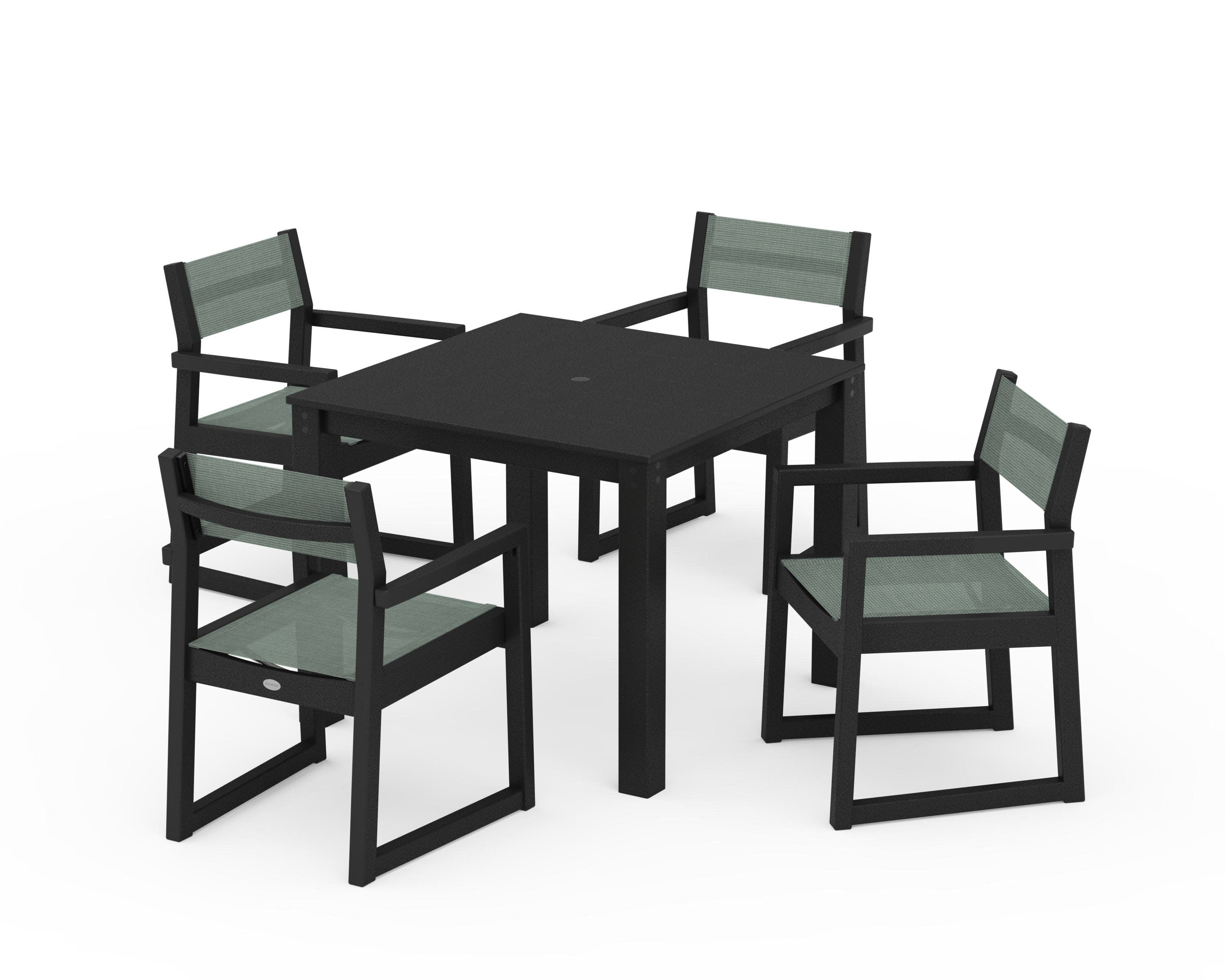 EDGE Sling Arm Chair 5-Piece Parsons Dining Set in Black / Dupioni Sea Mist Sling