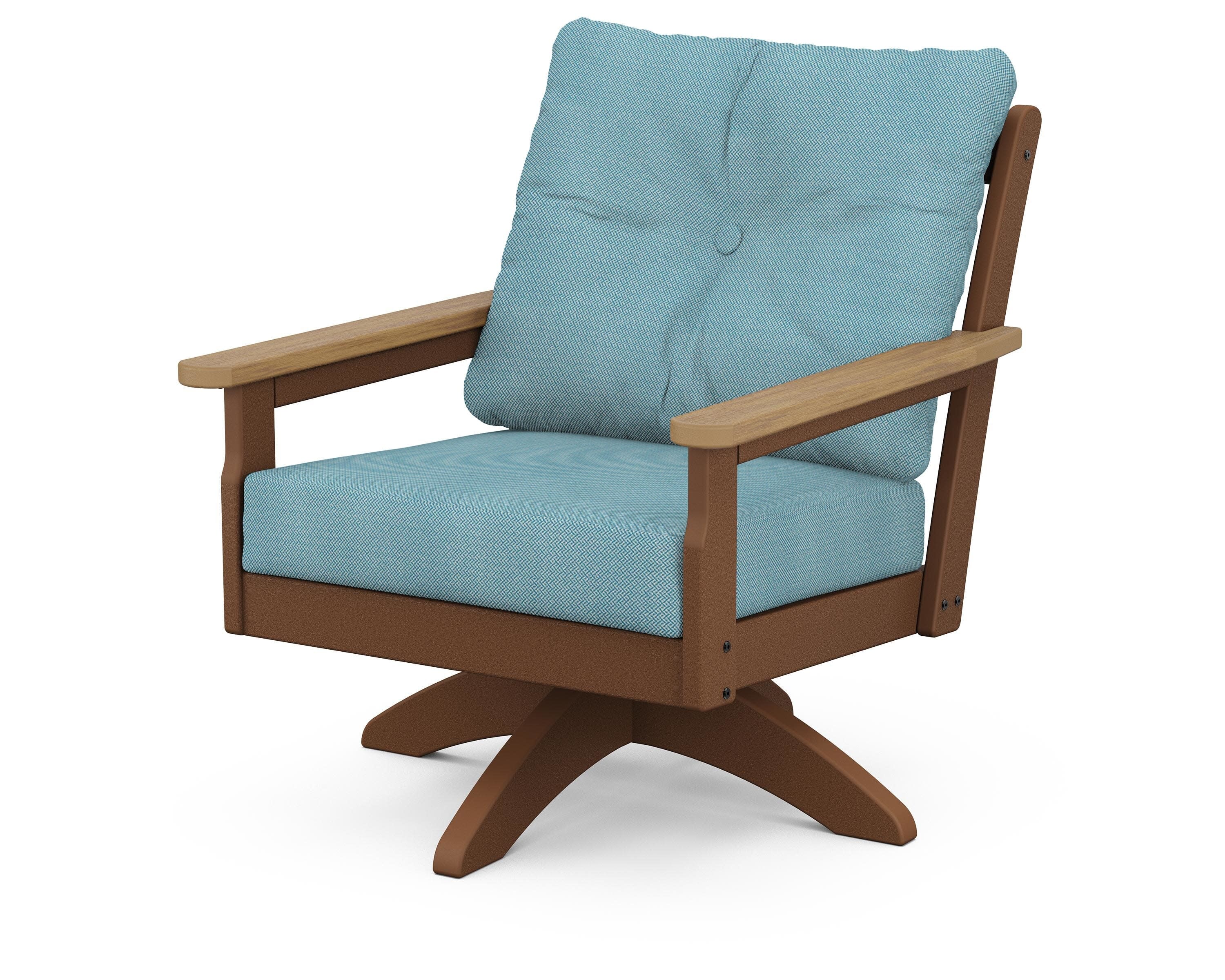 Vineyard Deep Seating Swivel Chair in Teak / Natural / Lattice Sky Blue