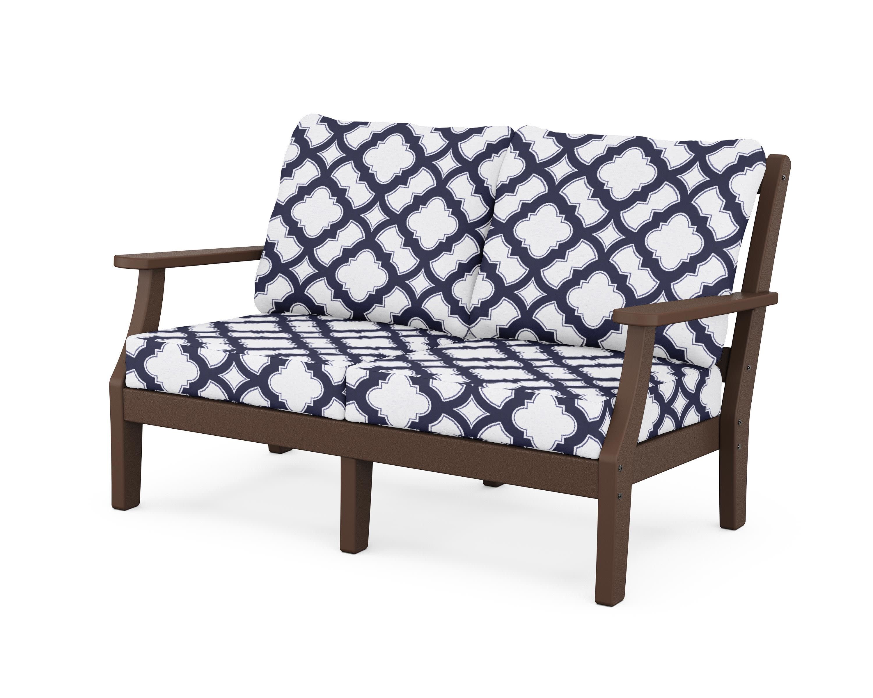 Chinoiserie Deep Seating Loveseat in Mahogany / Trellis Navy