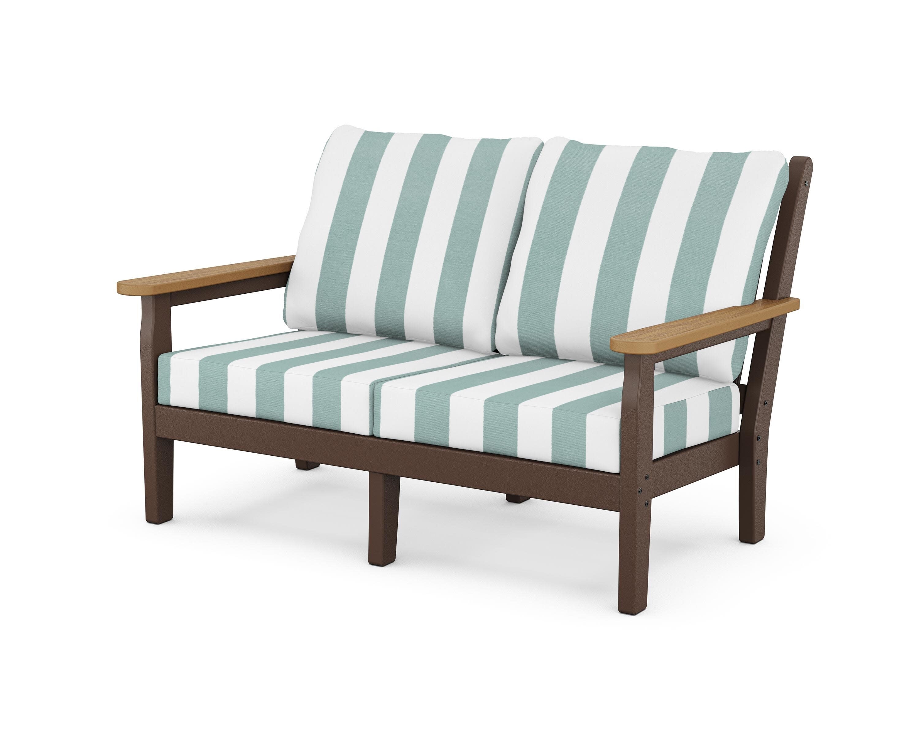 Chippendale Deep Seating Loveseat in Mahogany / Natural / Cabana Stripe Glacier Spa