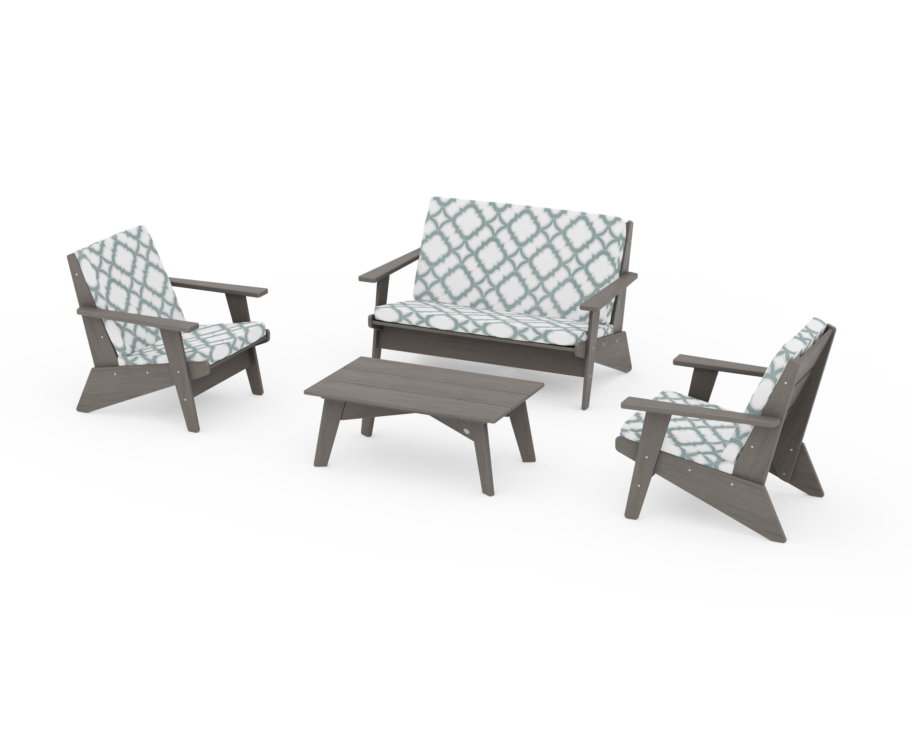 Riviera Modern Lounge 4-Piece Set in Driftwood / Trellis Glacier Spa