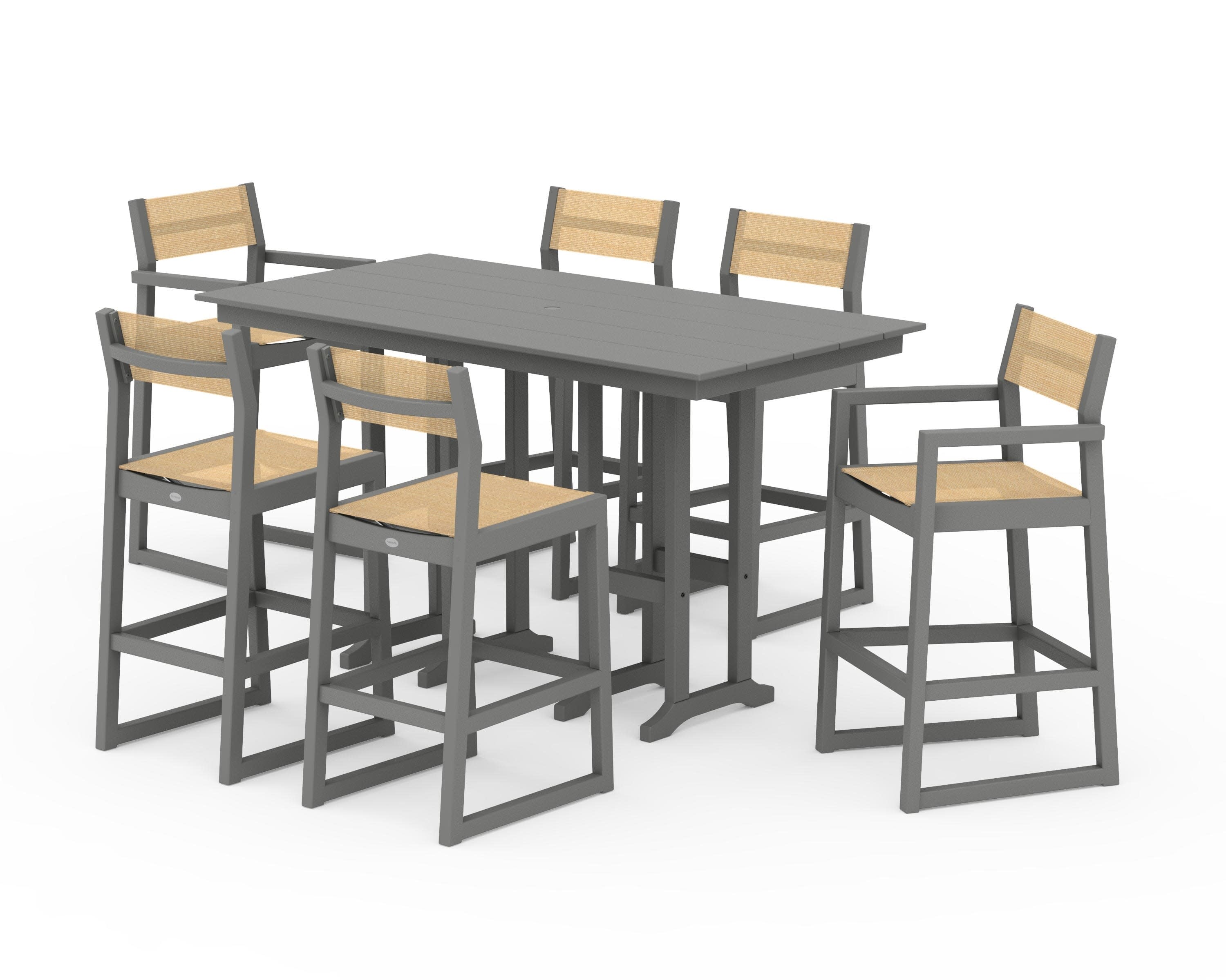 EDGE Sling 7-Piece Farmhouse Bar Set in Slate Grey / Dupioni Apricot Sling