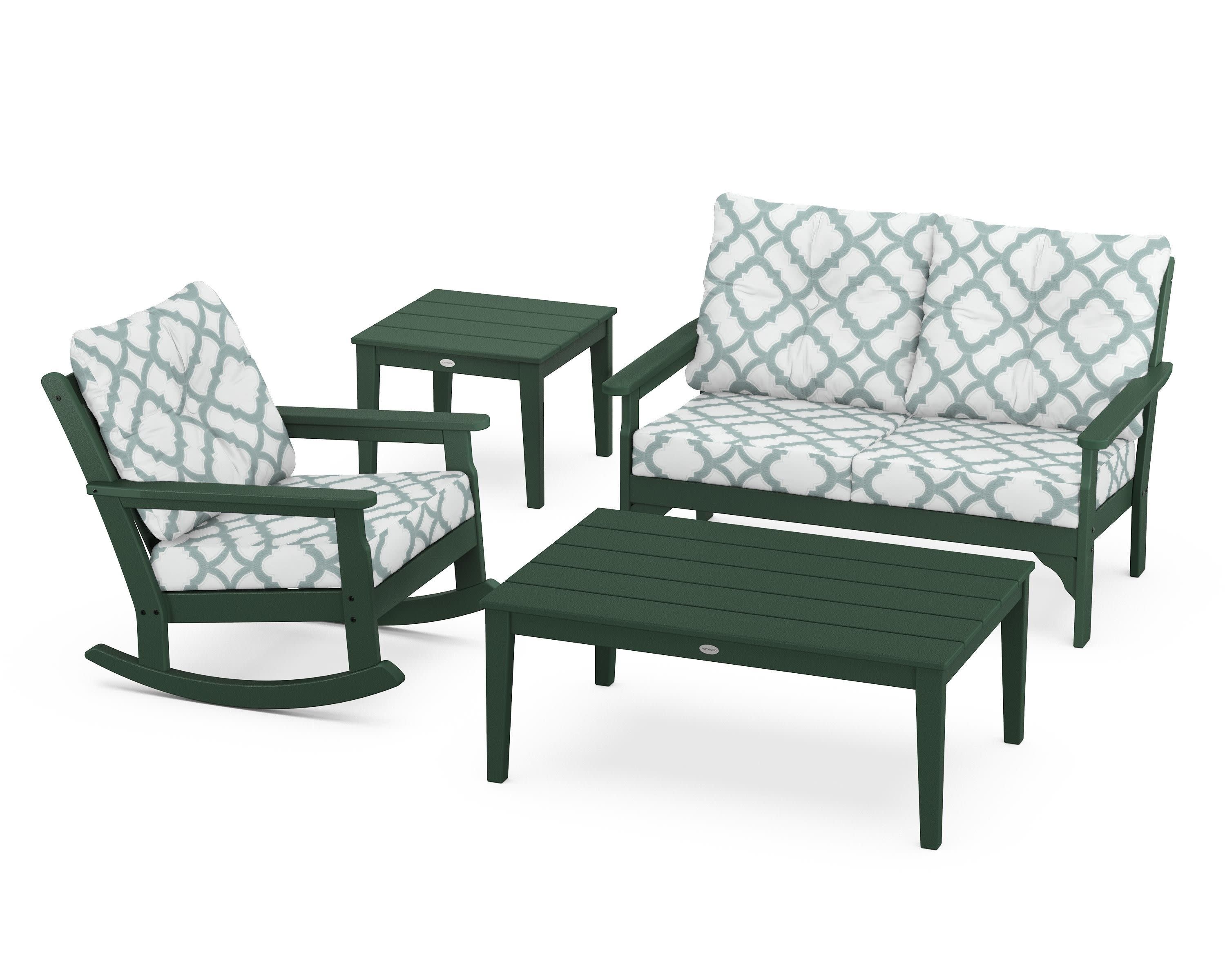 Vineyard 4-Piece Deep Seating Rocker Set in Green / Trellis Glacier Spa