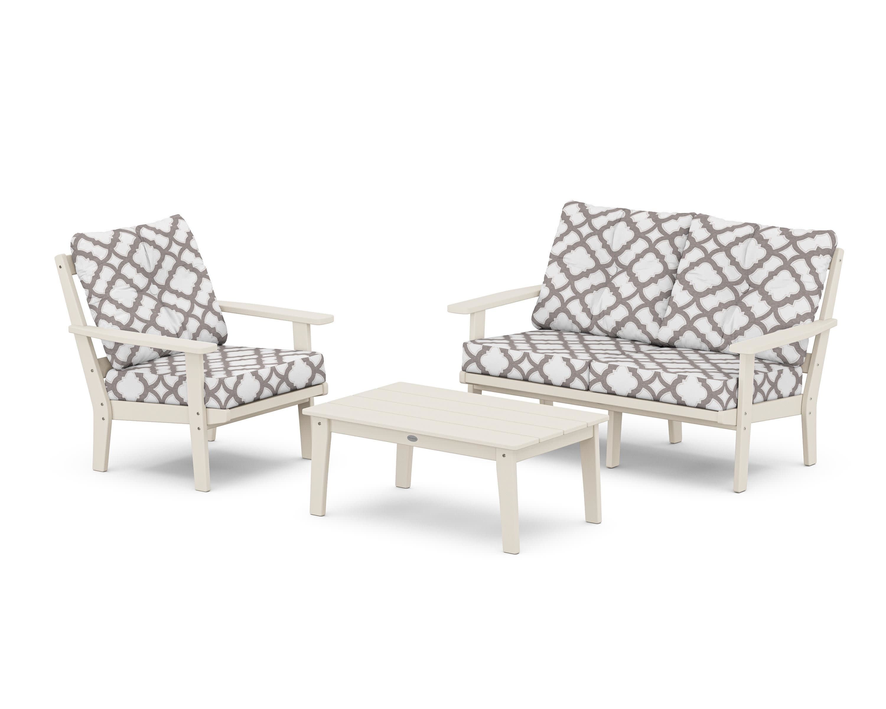 Oxford 3-Piece Deep Seating Set with Loveseat in Sand / Trellis Grey Mist