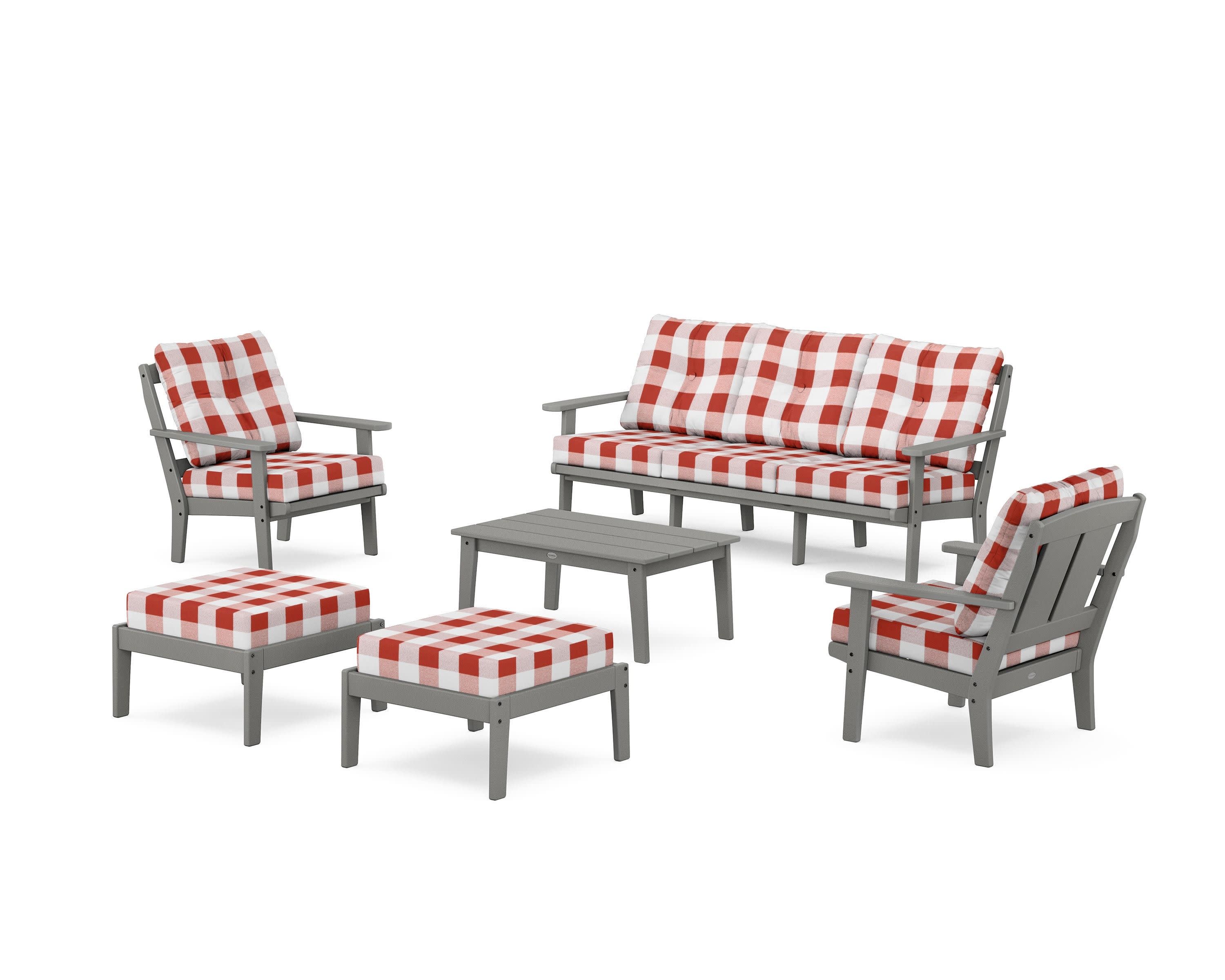 Mission 6-Piece Lounge Sofa Set in Slate Grey / Buffalo Plaid Crimson