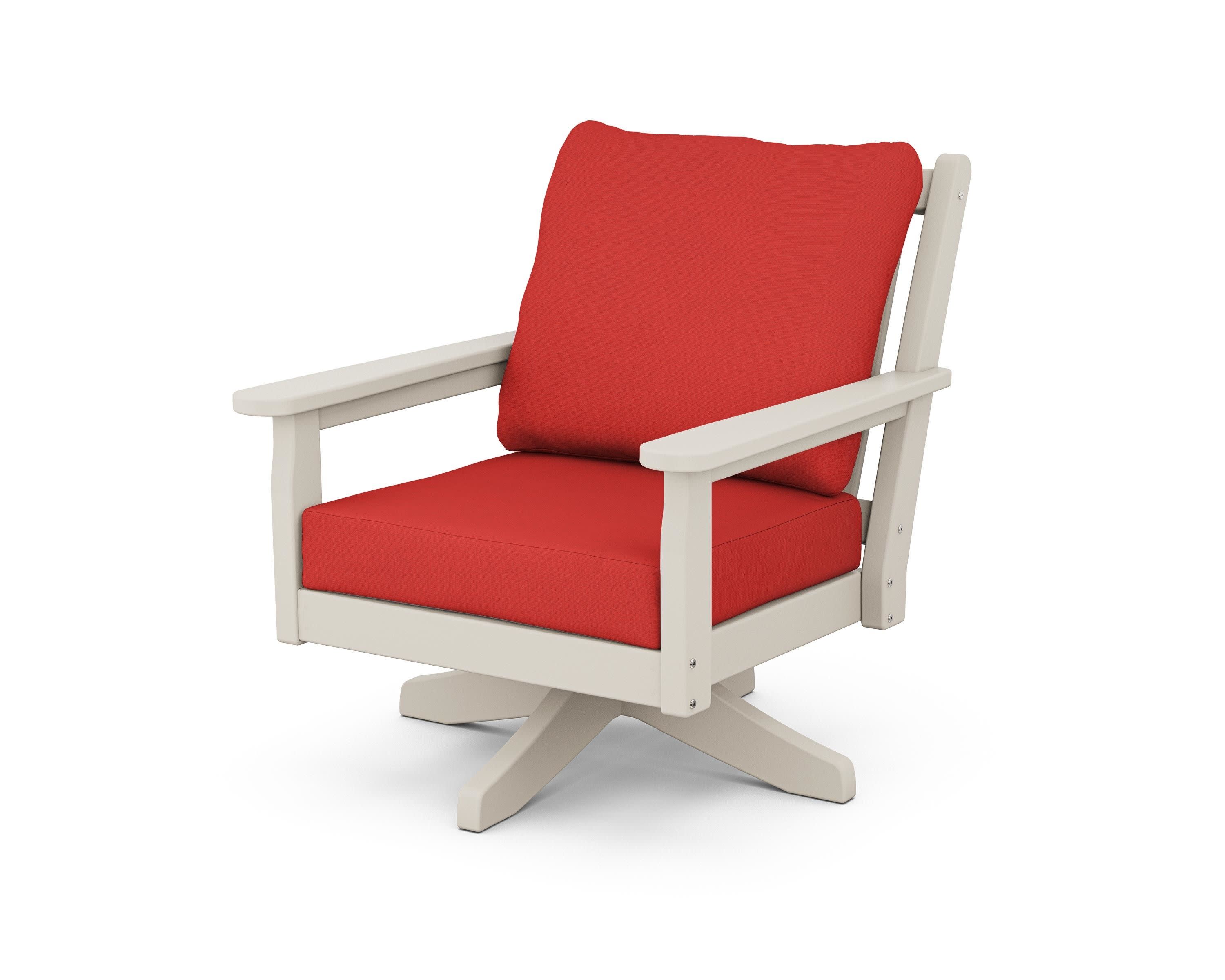 Chippendale Deep Seating Swivel Chair in Sand / Crimson Linen